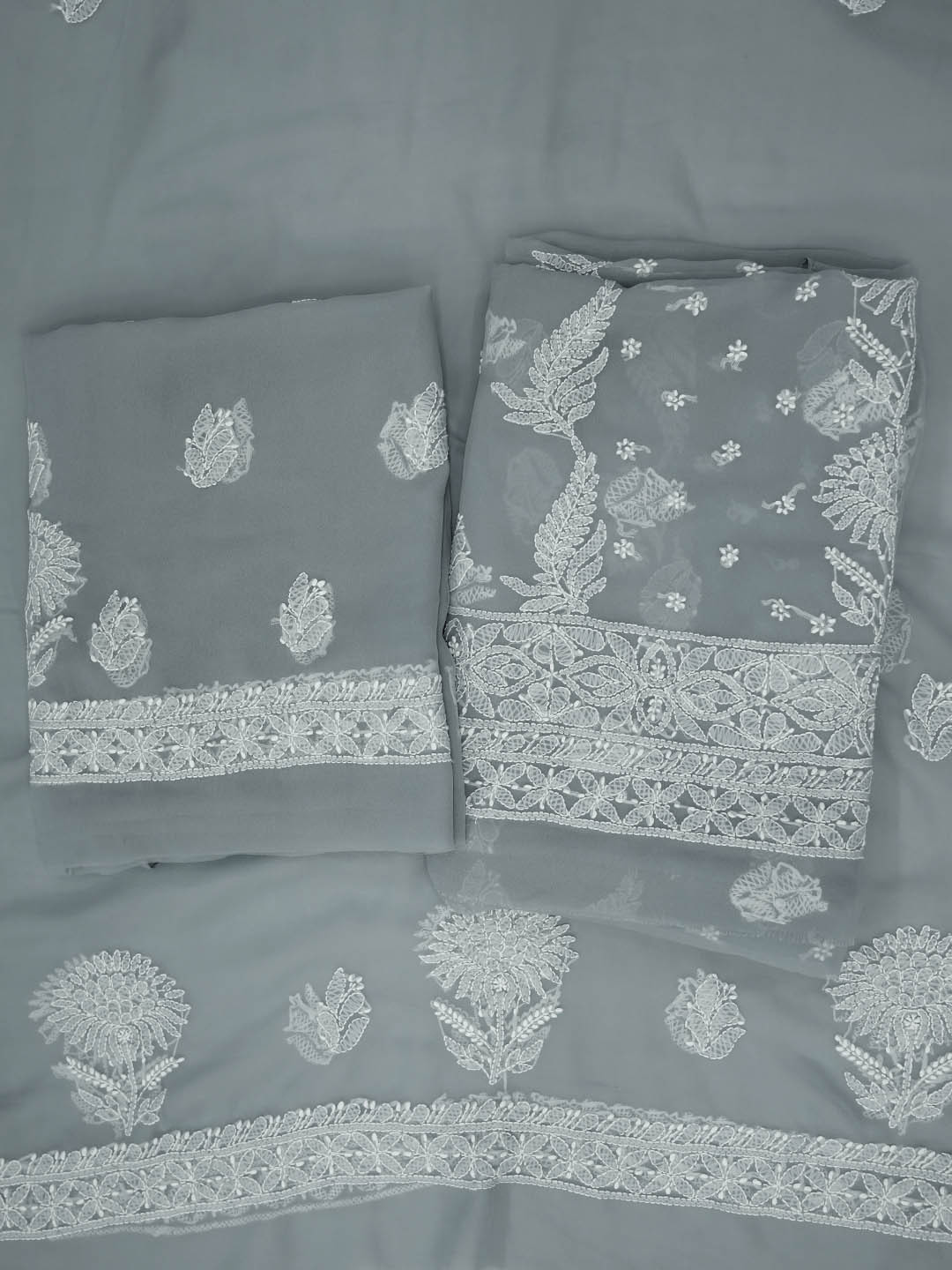 

PARAMOUNT CHIKAN Chikankari Embroidered Unstitched Dress Material, Grey