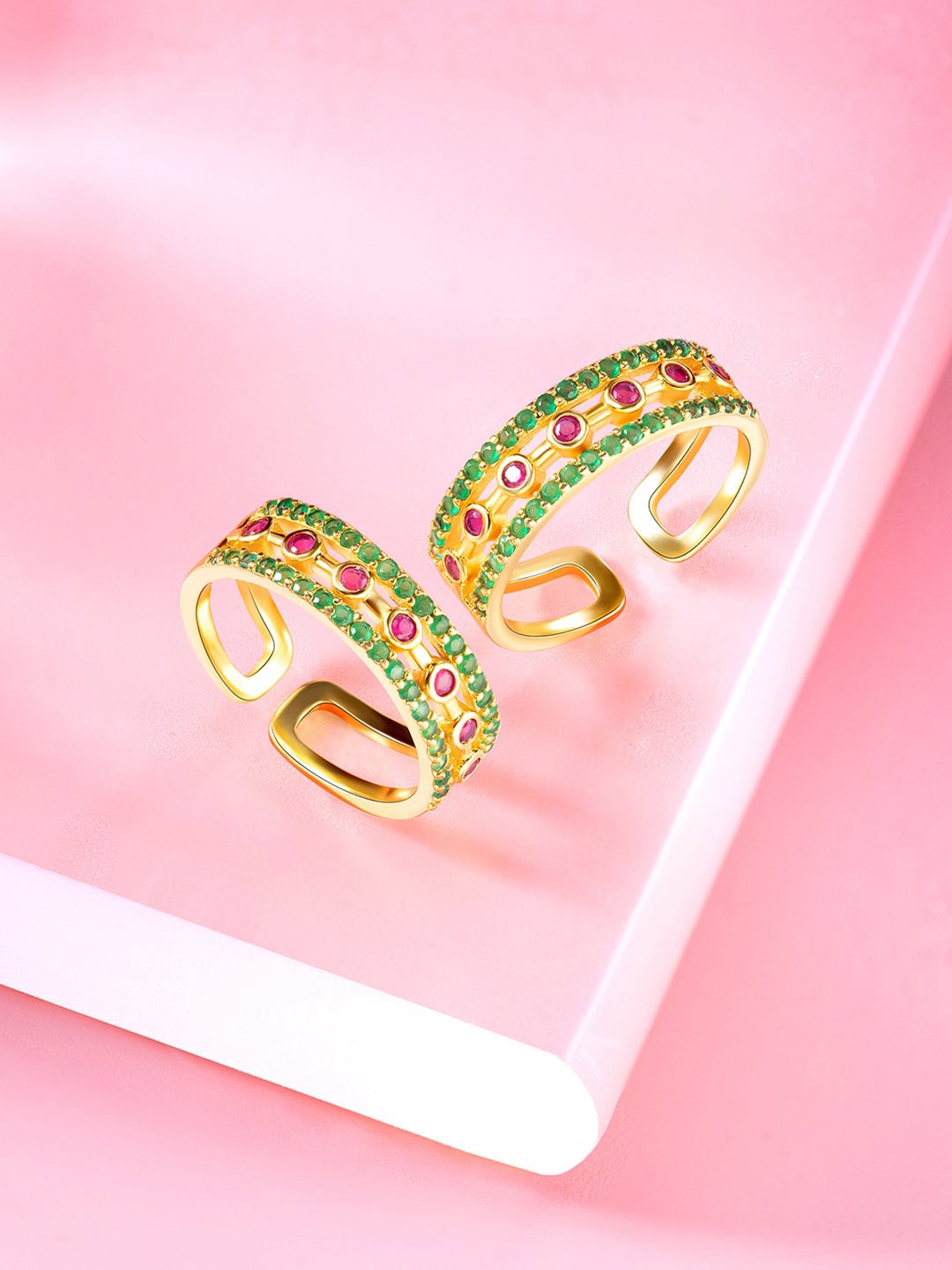 

Peora Gold-Plated CZ-Studded Adjustable Toe Rings