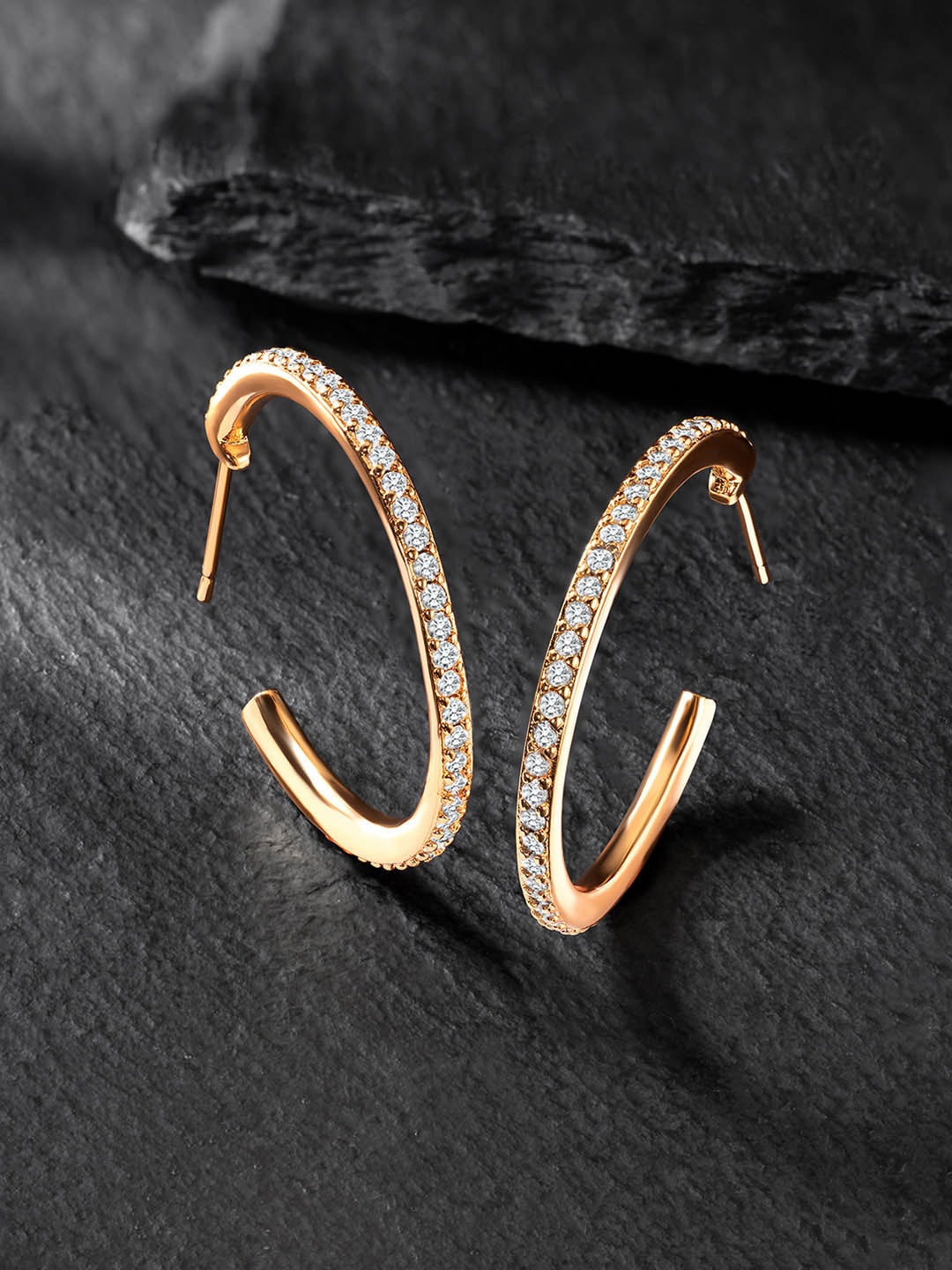 

Peora Rose Gold-Plated Contemporary Half Hoop Earrings