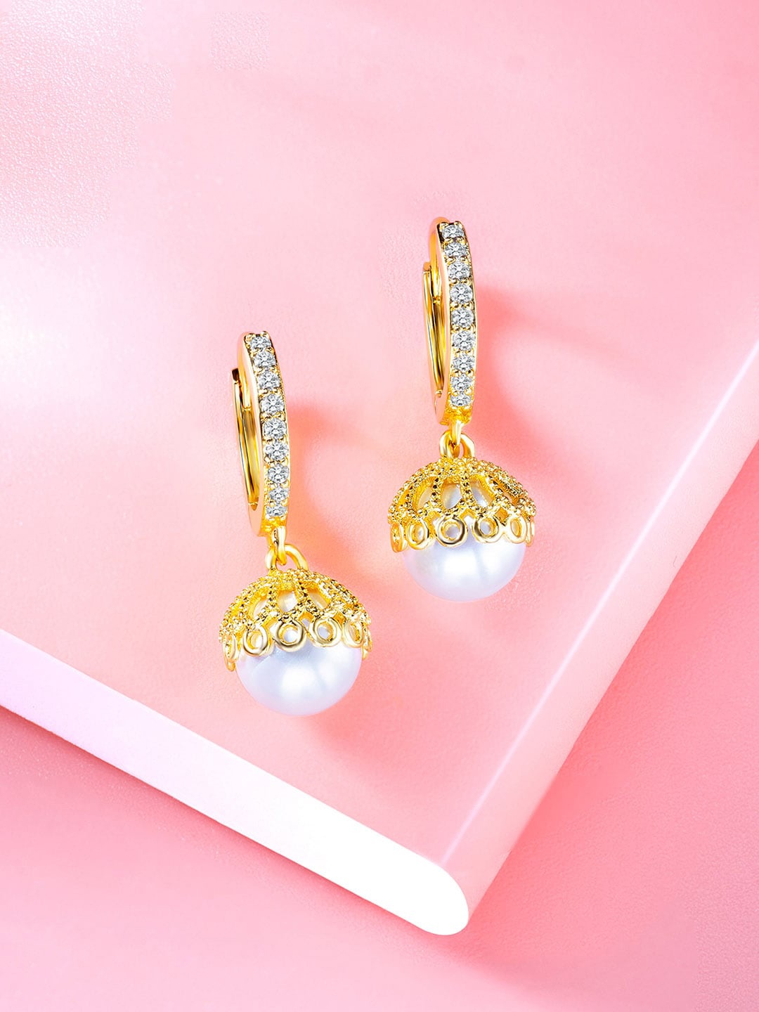 

Peora Gold-Plated Cubic Zirconia Contemporary Hoop Earrings