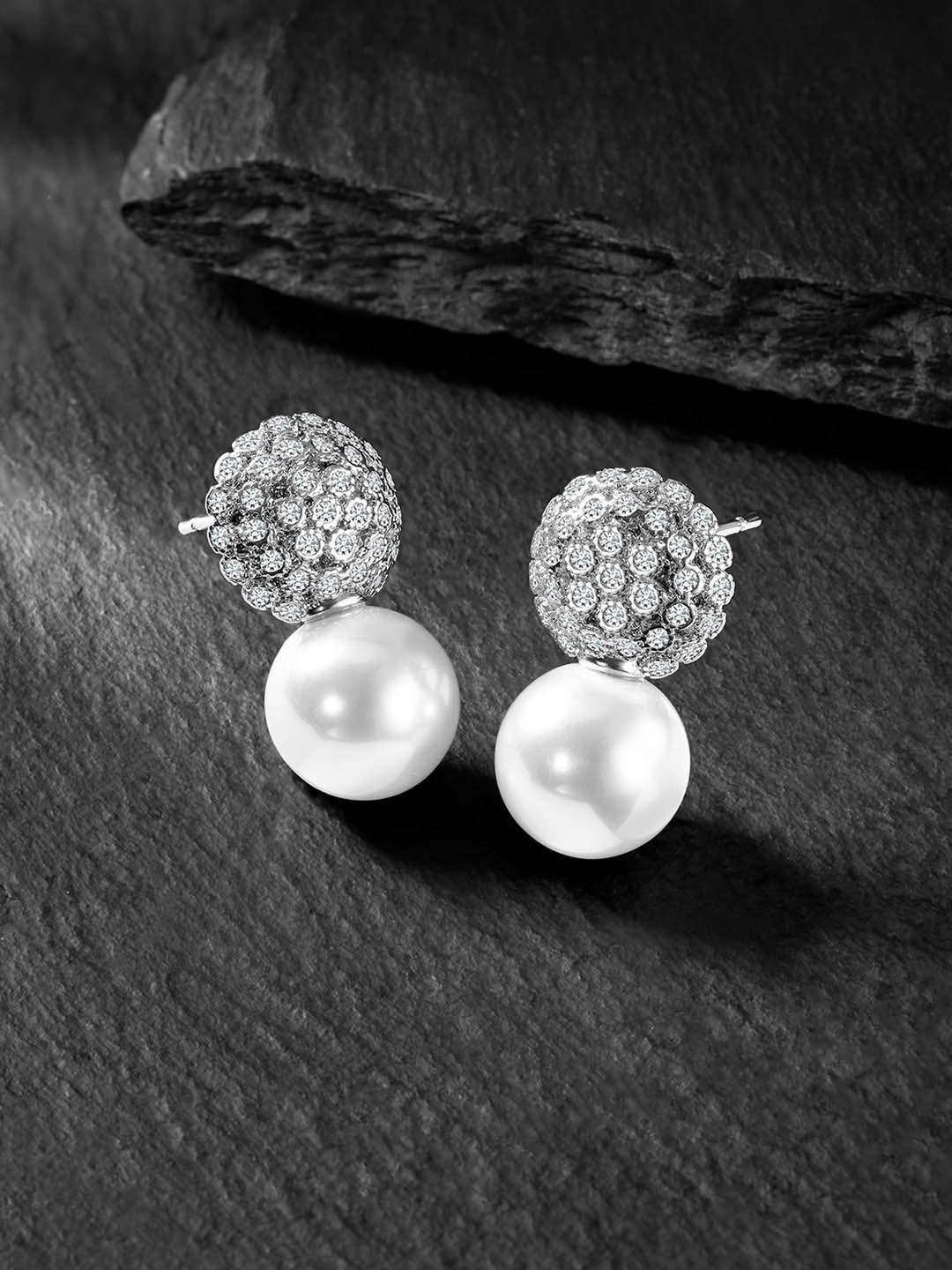 

Peora Silver-Plated CZ Studded Contemporary Stud Earrings