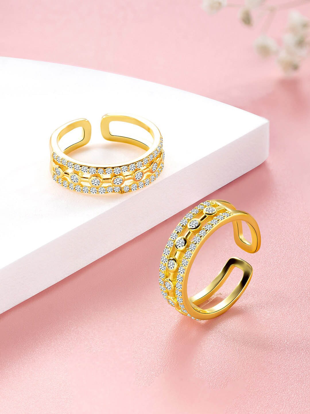 

Peora Gold Plated & CZ Studded Adjustable Toe Rings, White