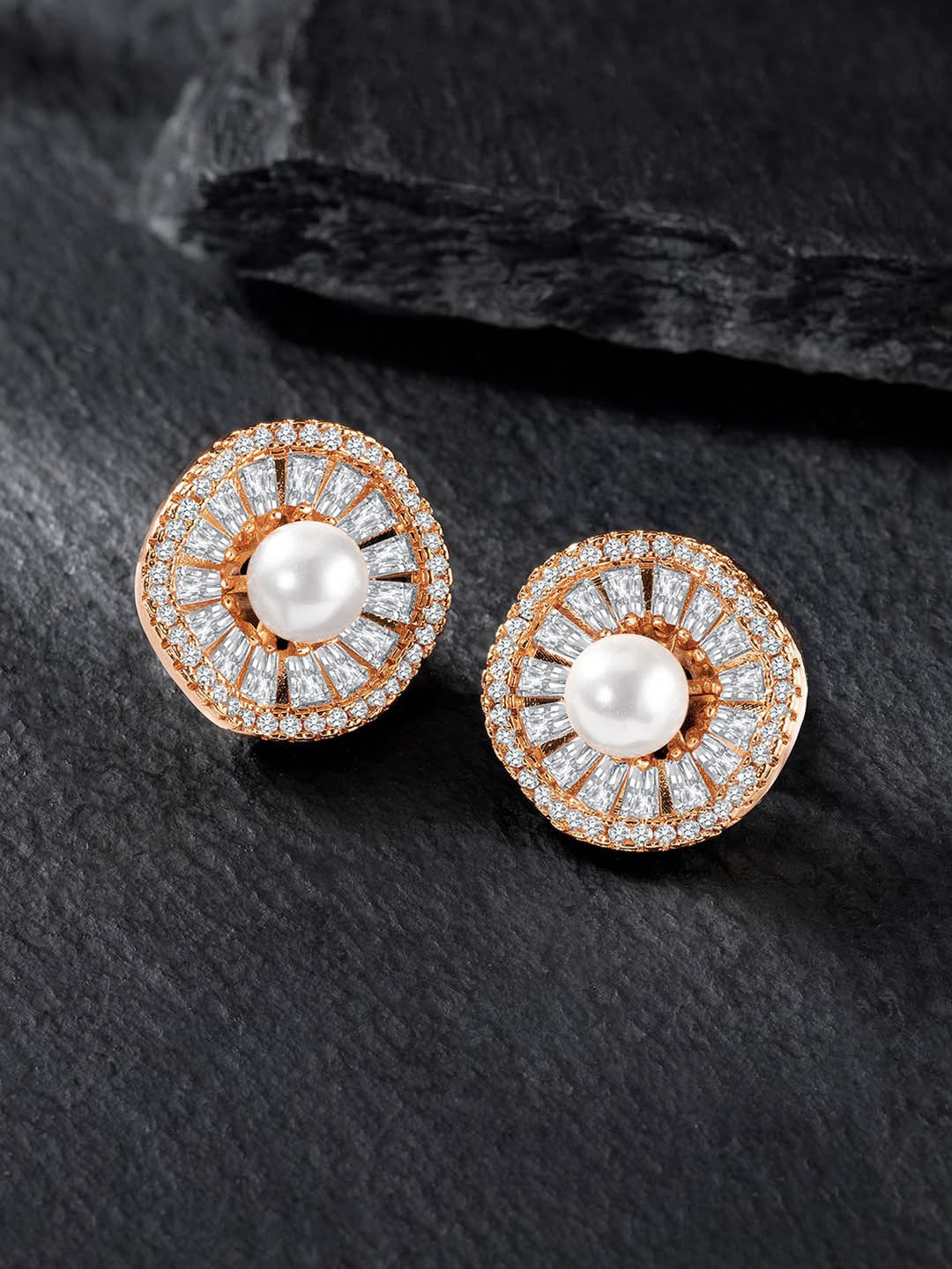 

Peora Rose Gold-Plated Contemporary Studded Studs Earrings
