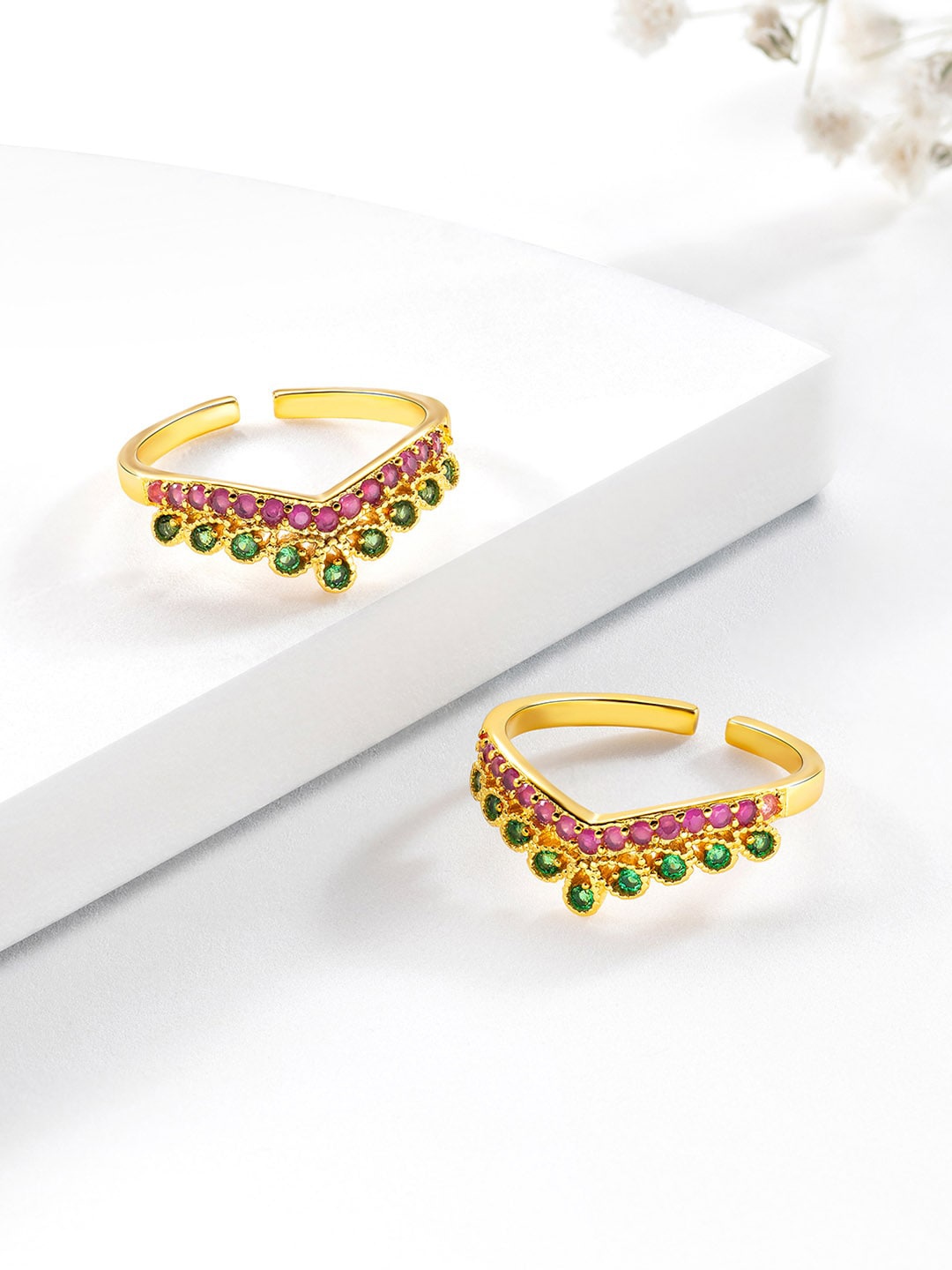 

Peora Gold-Plated & CZ Stone-Studded Toe Rings