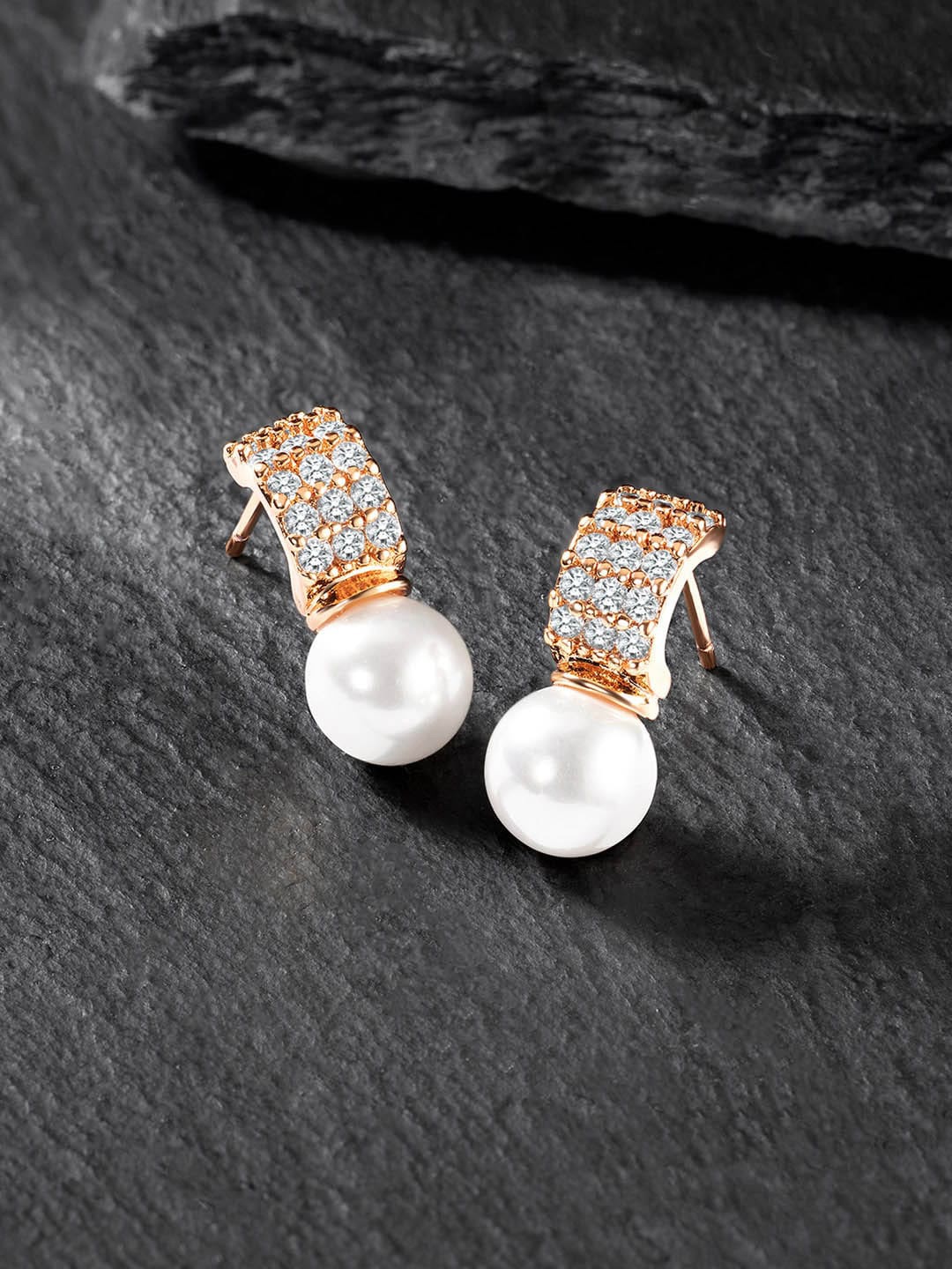 

Peora Rose Gold-Plated CZ Studded Contemporary Stud Earrings
