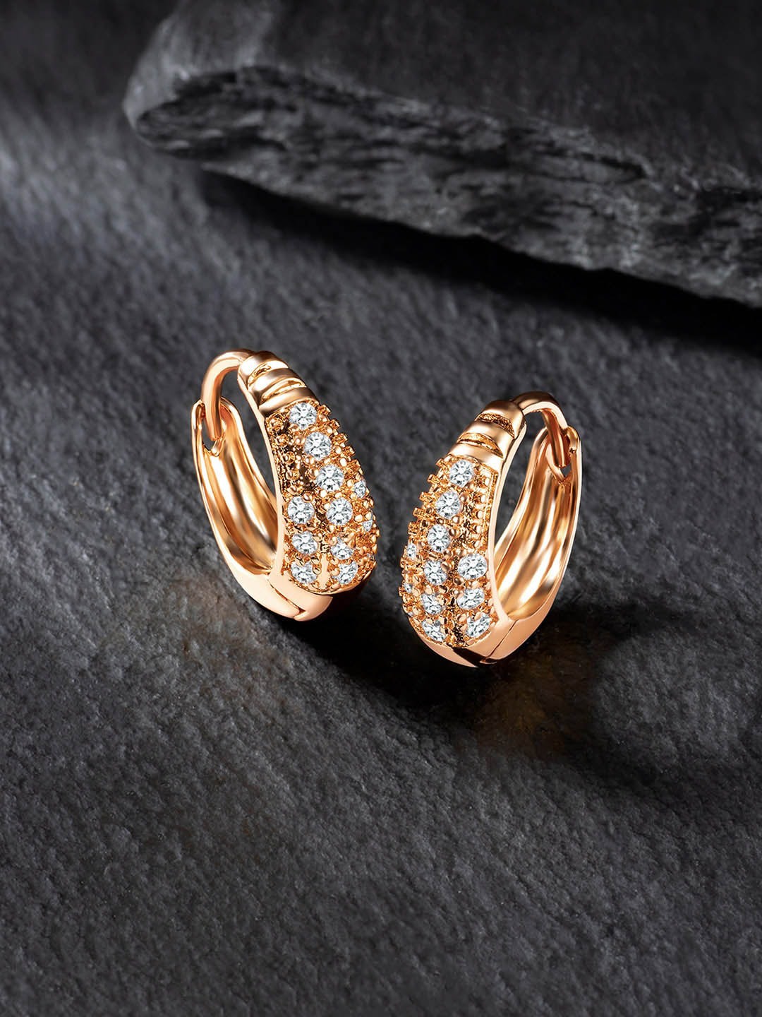 

Peora Rose Gold-Plated Contemporary Studded Hoop Earrings
