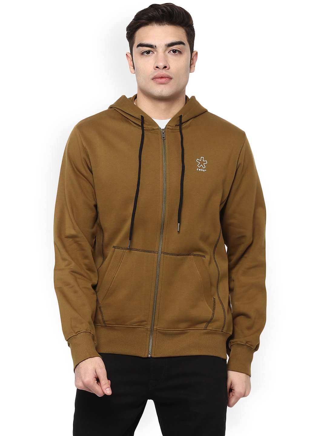 

Celio Men Olive Brown Solid Hooded Sweatshirt