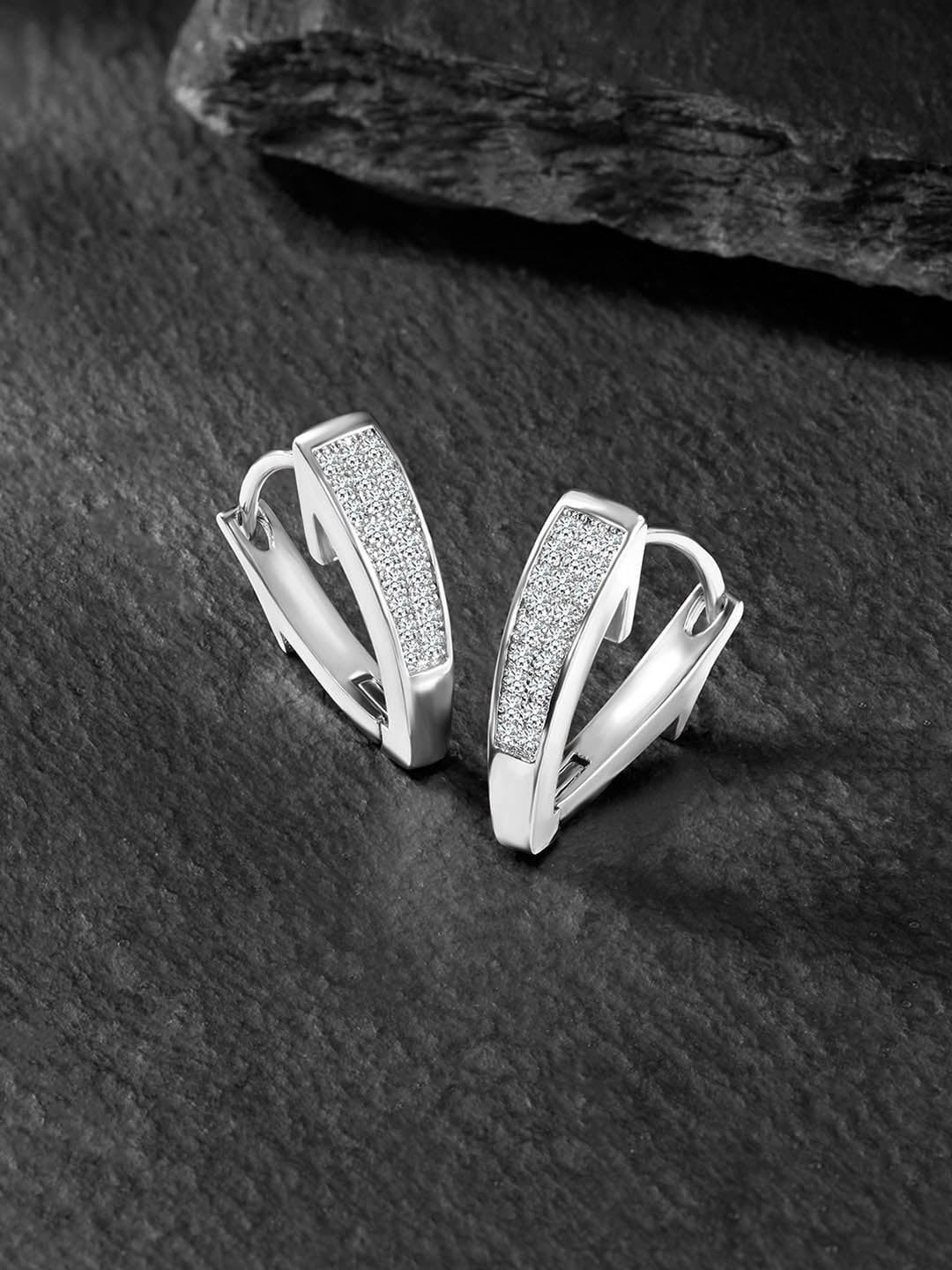 Peora Silver-Plated Contemporary Studded Hoop Earrings