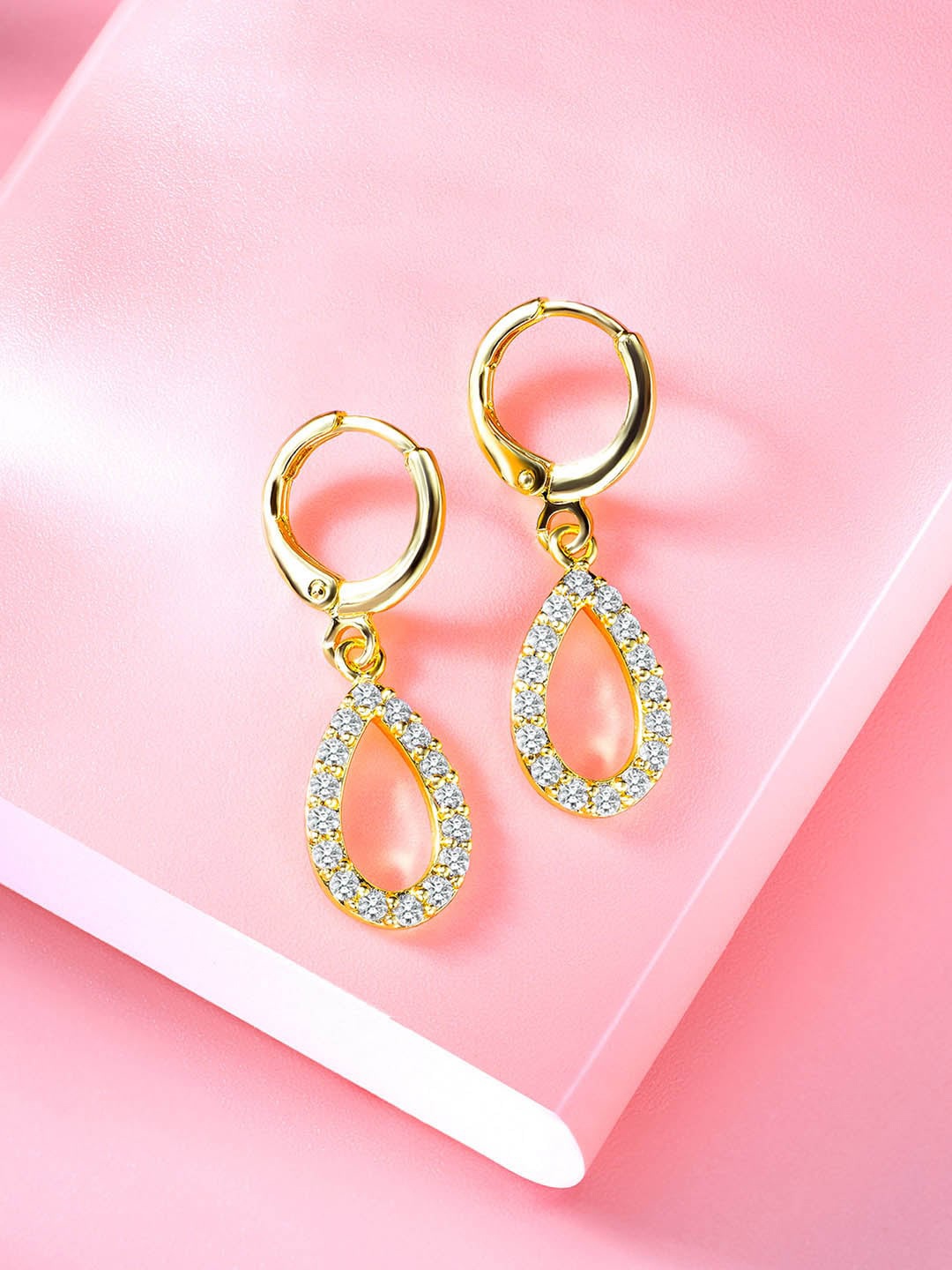 

Peora Gold-Plated CZ Studded Contemporary Drop Earrings