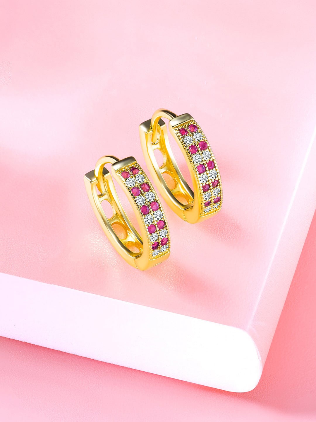 

Peora Gold-Plated Contemporary Studs Earrings, Pink