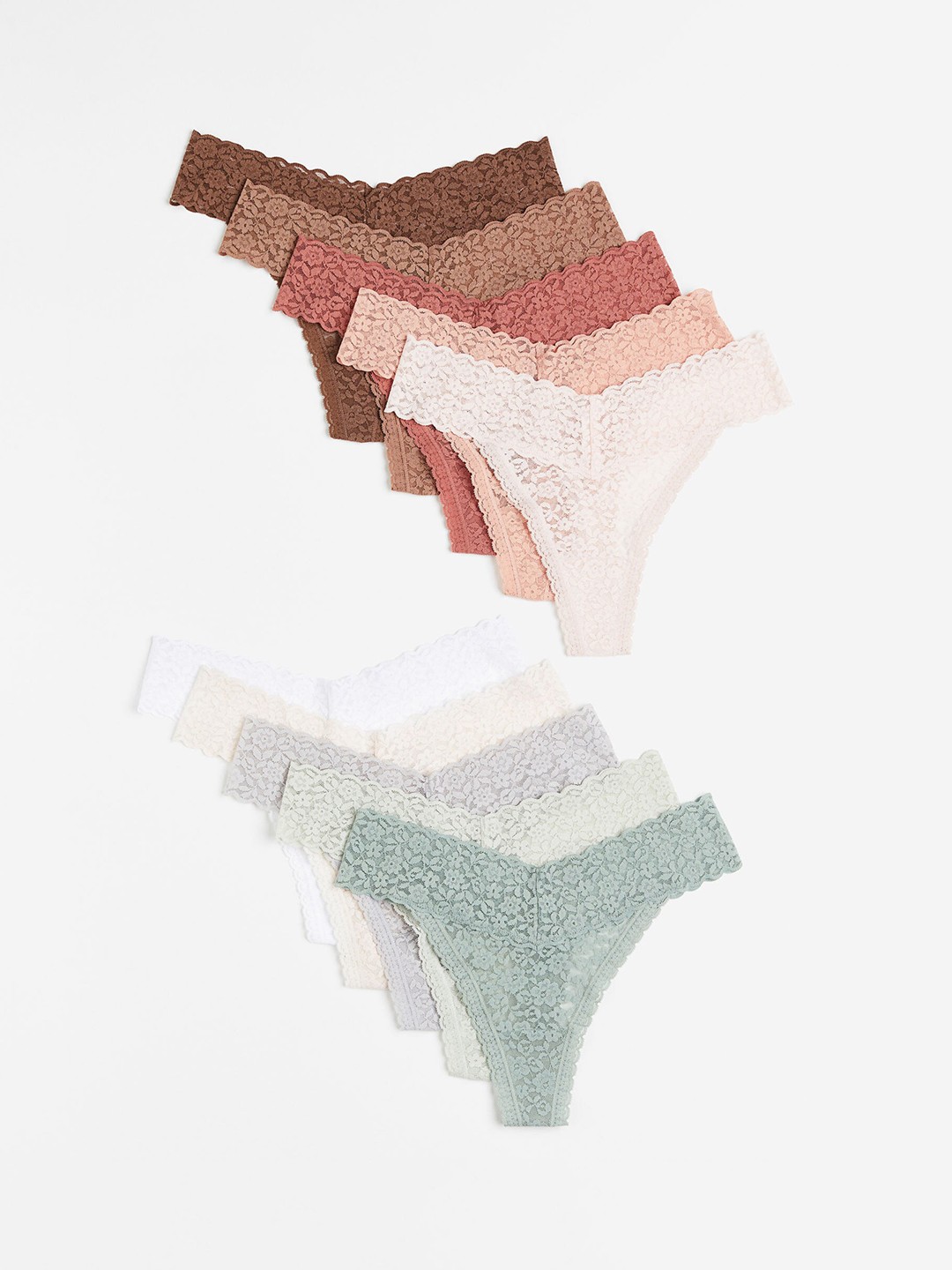 

H&M 10-Pack Lace Thong Briefs 1129879004, Green