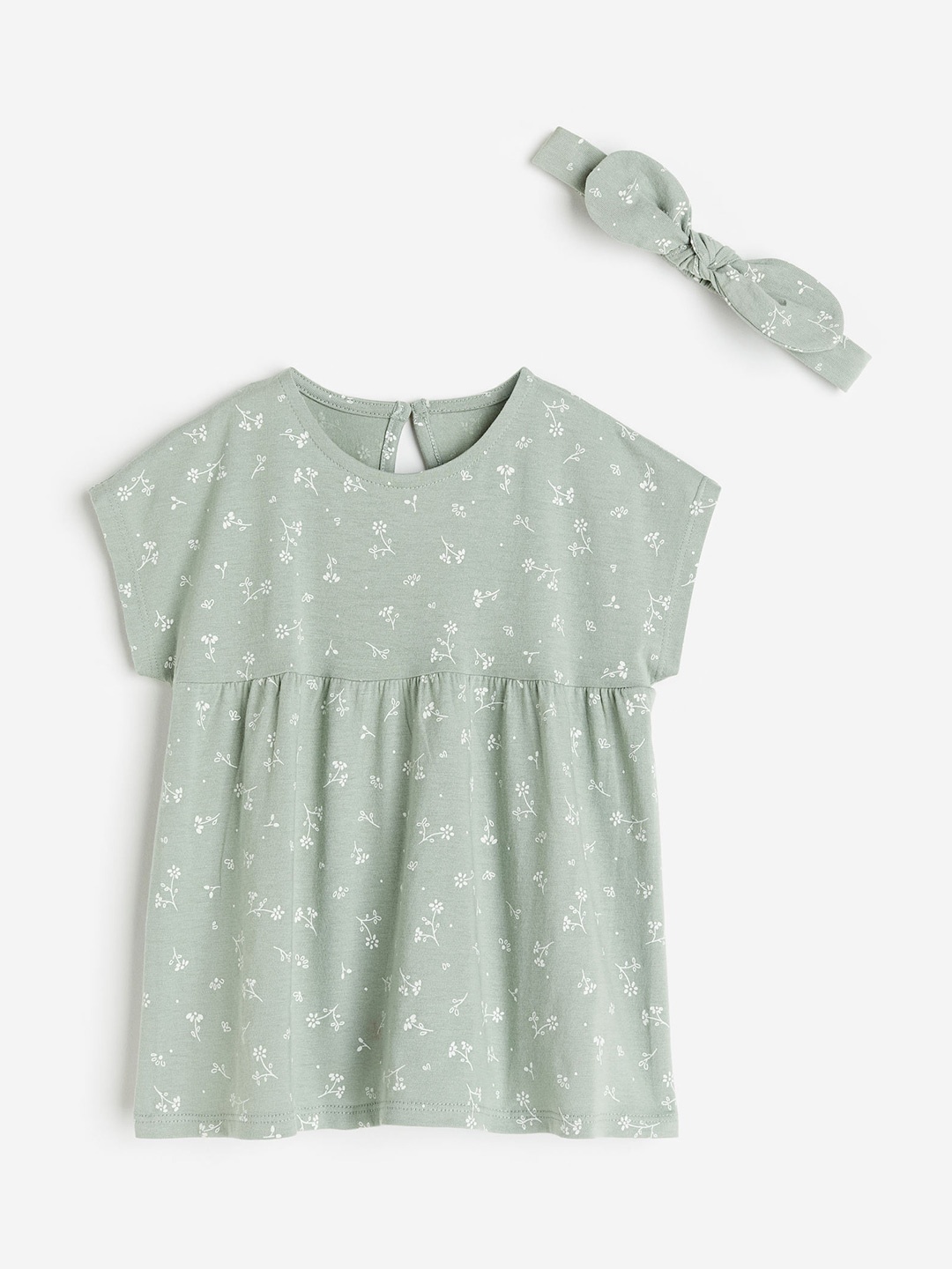 

H&M Girls Pure Cotton Dress and Hairband Set, Sea green