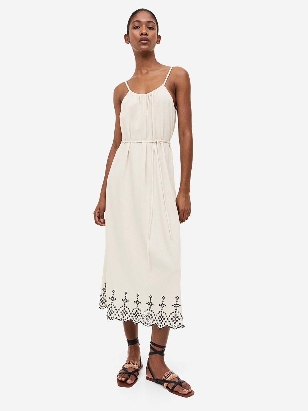 

H&M Broderie Anglaise-Detail Dress, Beige