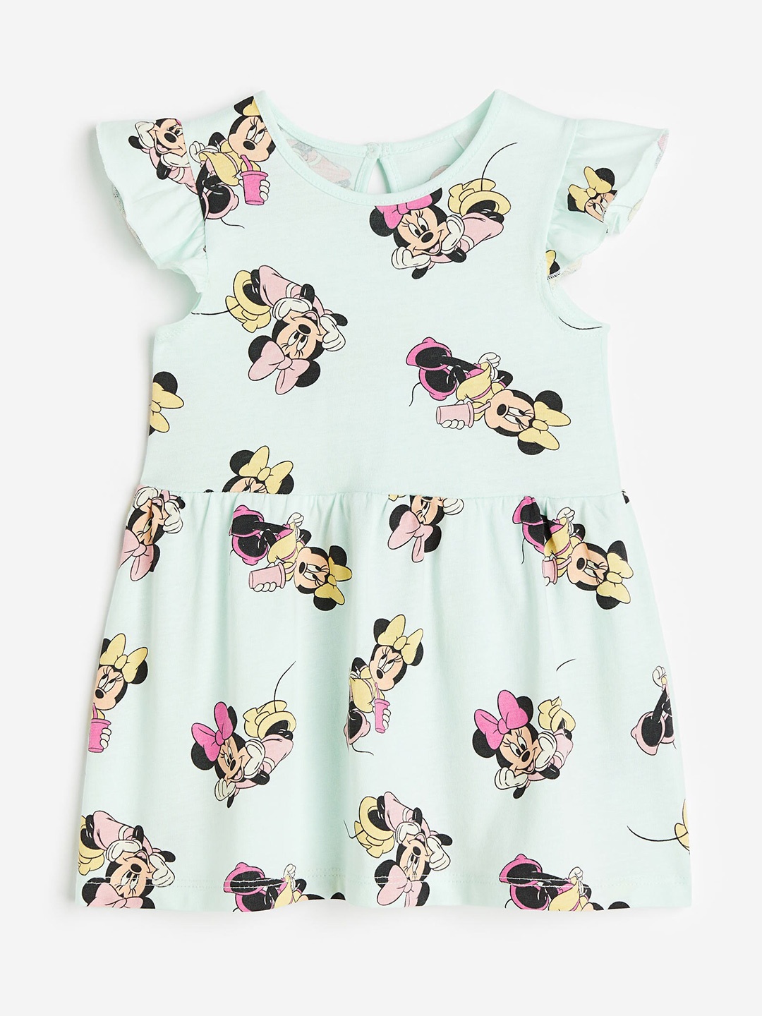 

H&M Girls Minnie Mouse Printed Cotton Flounced Dress, Sea green