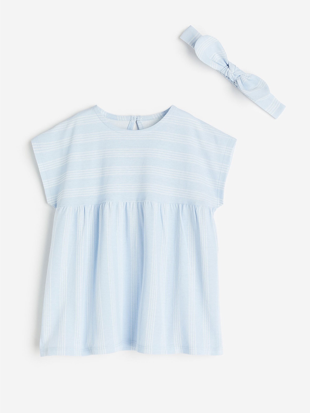 

H&M Girls Pure Cotton Dress With Hairband, Blue