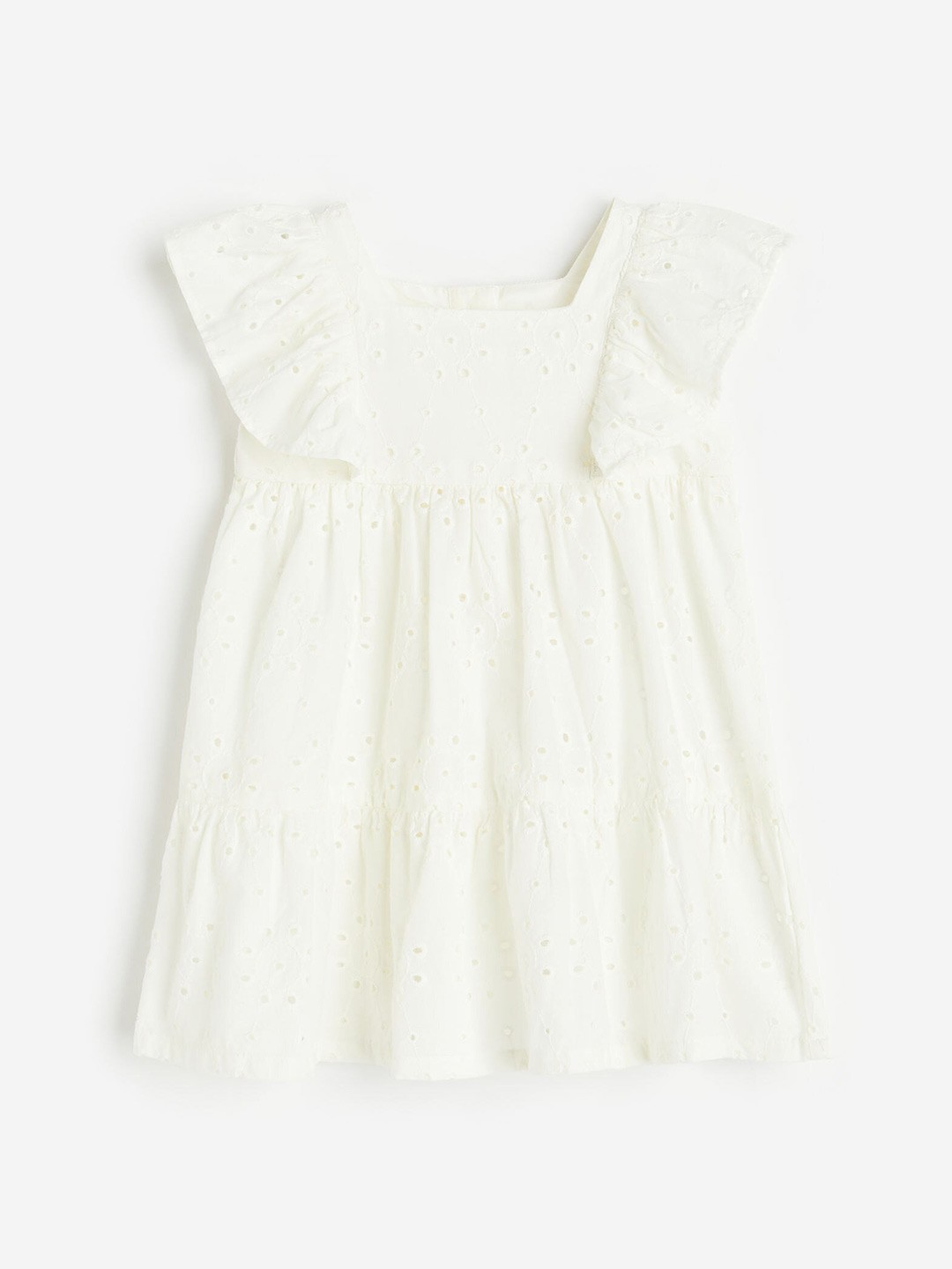 

H&M Girls Flounce-Trimmed Broderie Anglaise Dress, White