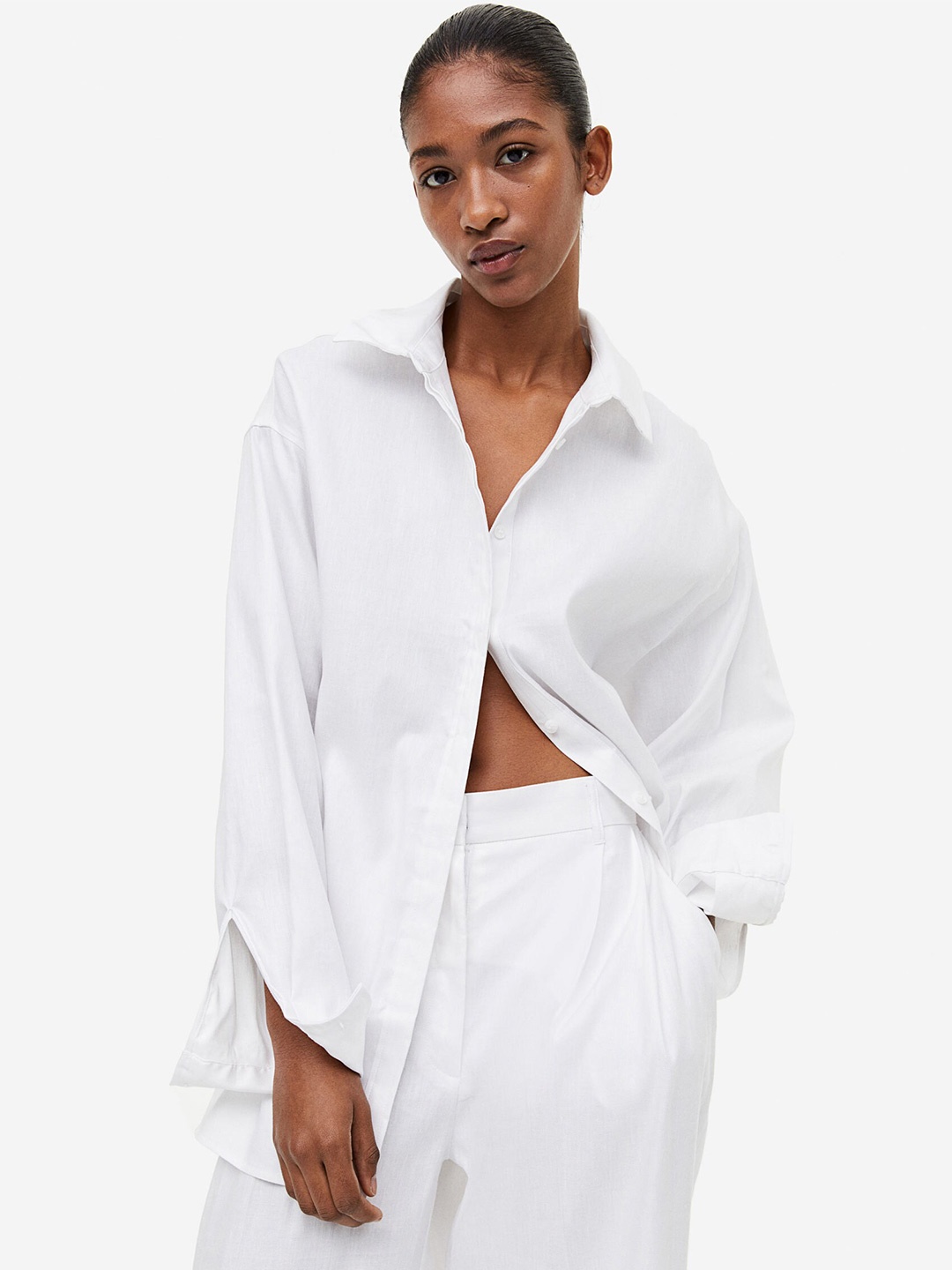 

H&M Lace-Back Linen-Blend Shirt, White