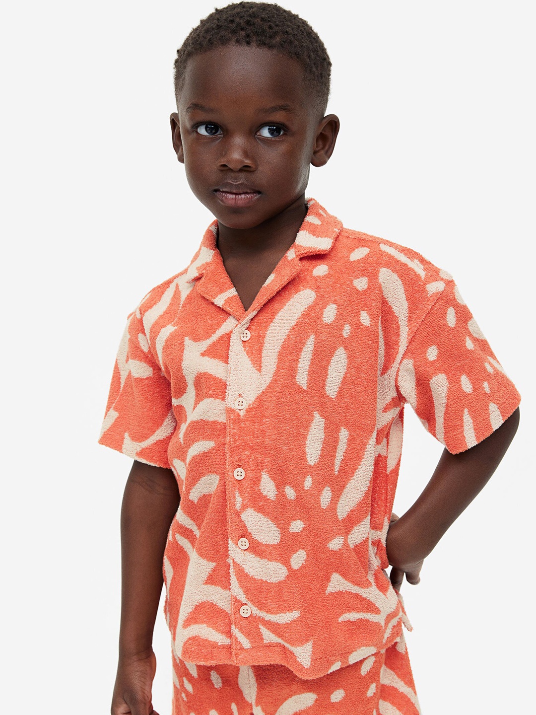 

H&M Infant Boys Patterned Terry Resort Shirt, Orange