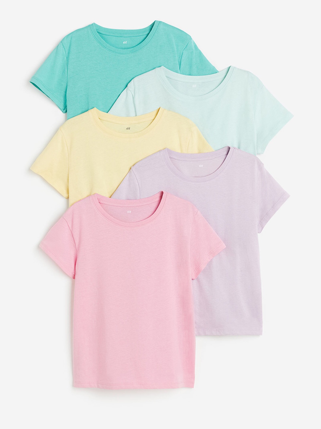 

H&M Girls 5-Pack Cotton T-shirts, Turquoise blue