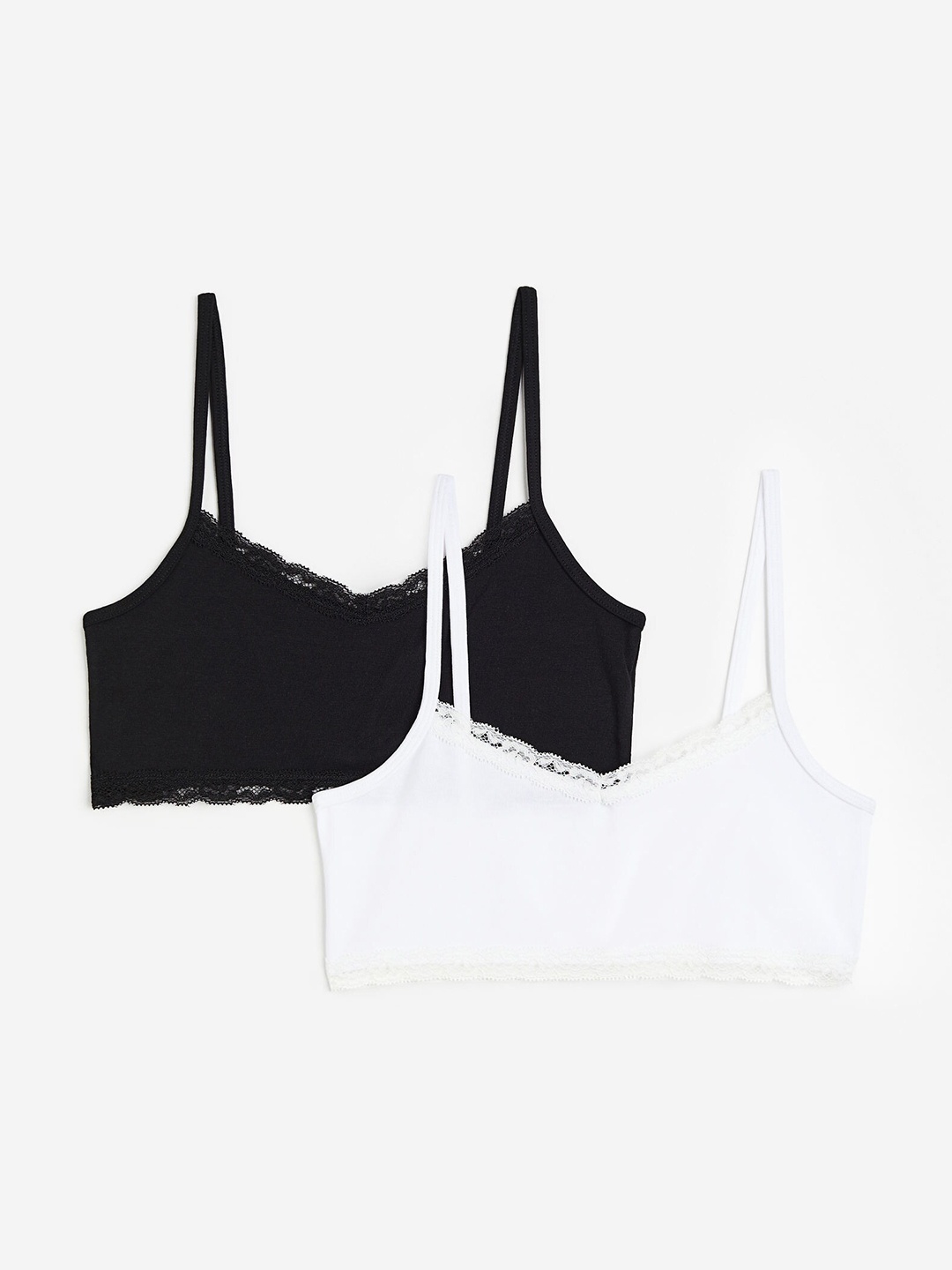 

H&M Girls 2-Pack Lace-Trimmed Strappy Tops, Black