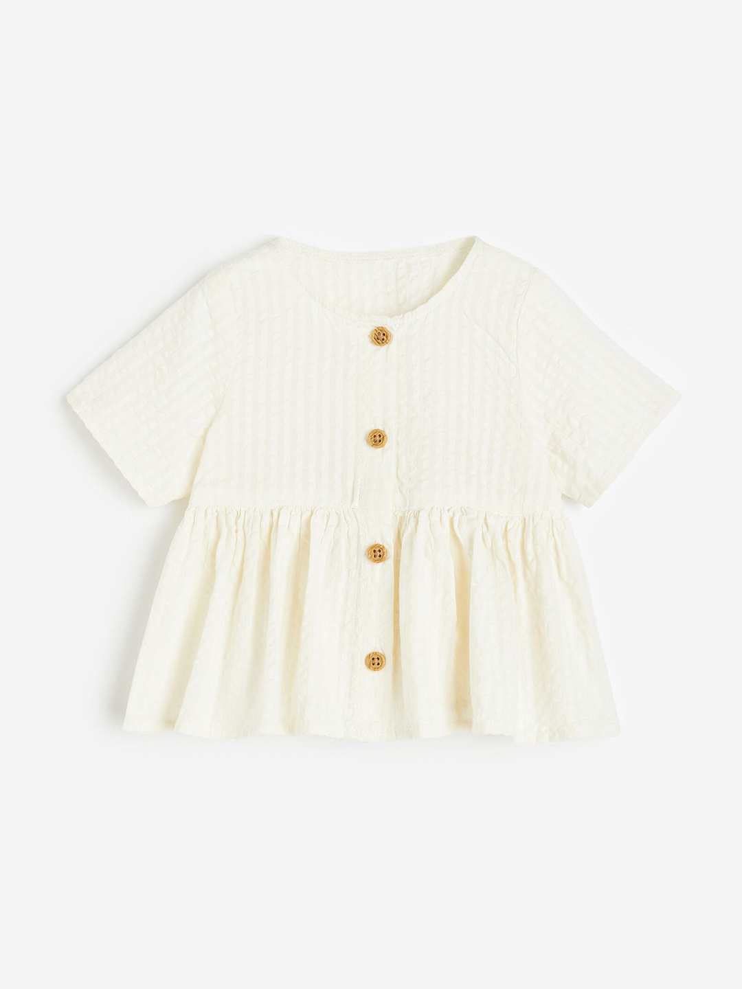 

H&M Girls Pure Cotton Seersucker Peplum Blouse, White