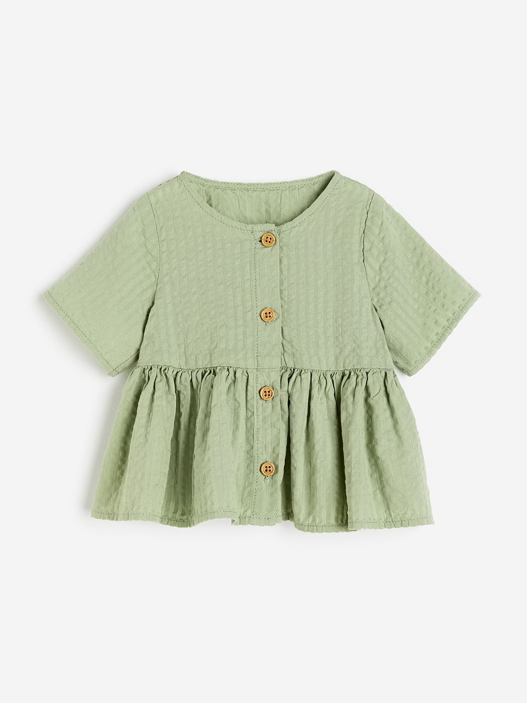 

H&M Girls Pure Cotton Seersucker Peplum Blouse, Green