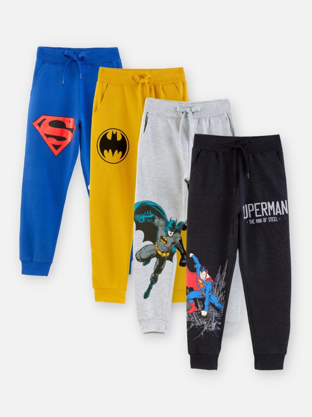 

Nap Chief Boys Pack Of 4 Super Man & Bat Man Printed Joggers, Blue