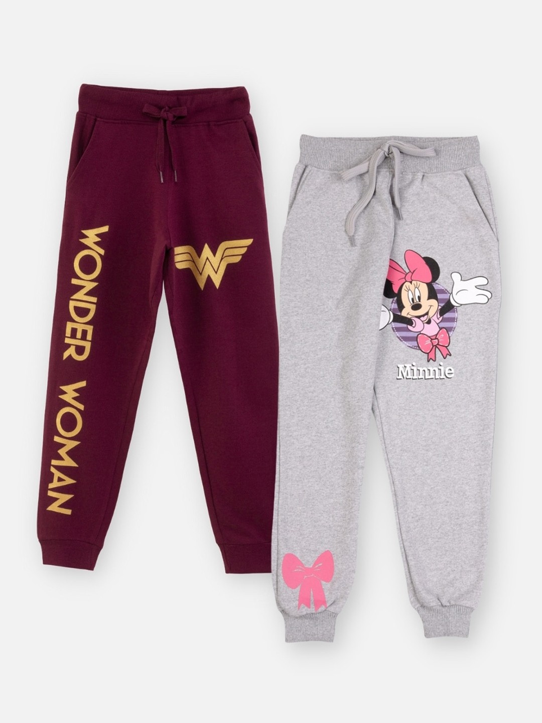 

Girls Pack Of 2 Minni Mouse & Wonder Woman Printed Joggers, Maroon