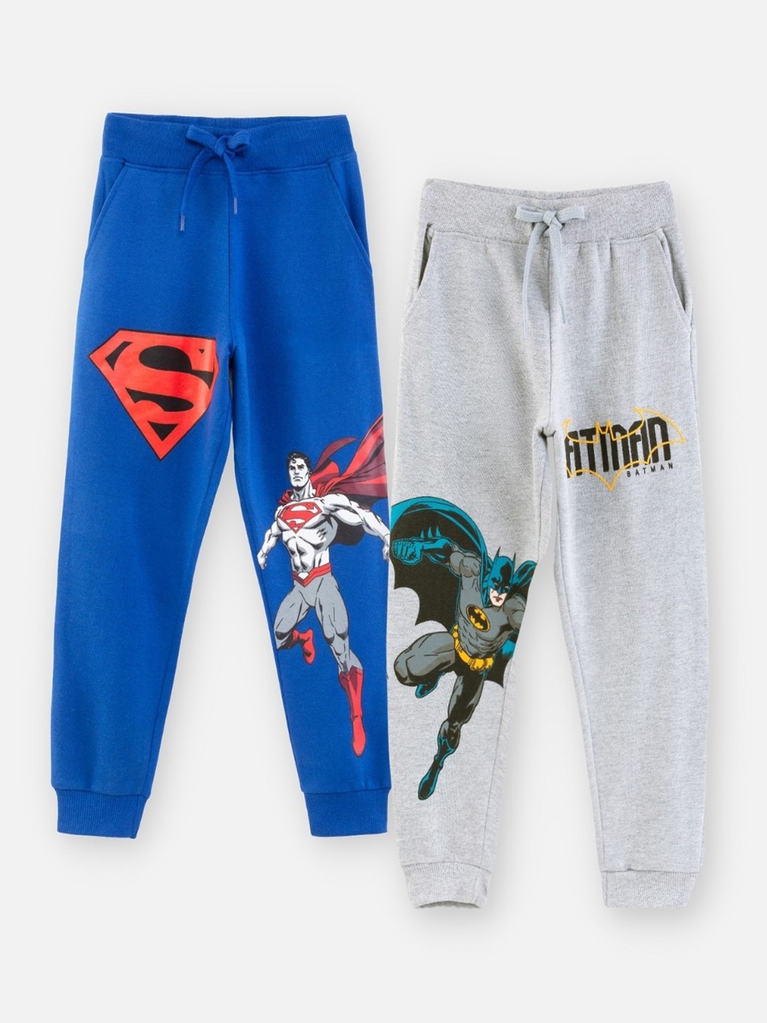 

Nap Chief Boys Pack Of 2 Super Man & Bat Man Printed Joggers, Blue