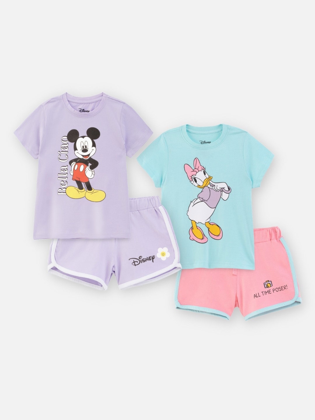 

Nap Chief Girls Pack of 2 Mickey and Daisy Printed Pure Cotton T-shirt with Shorts, Lavender