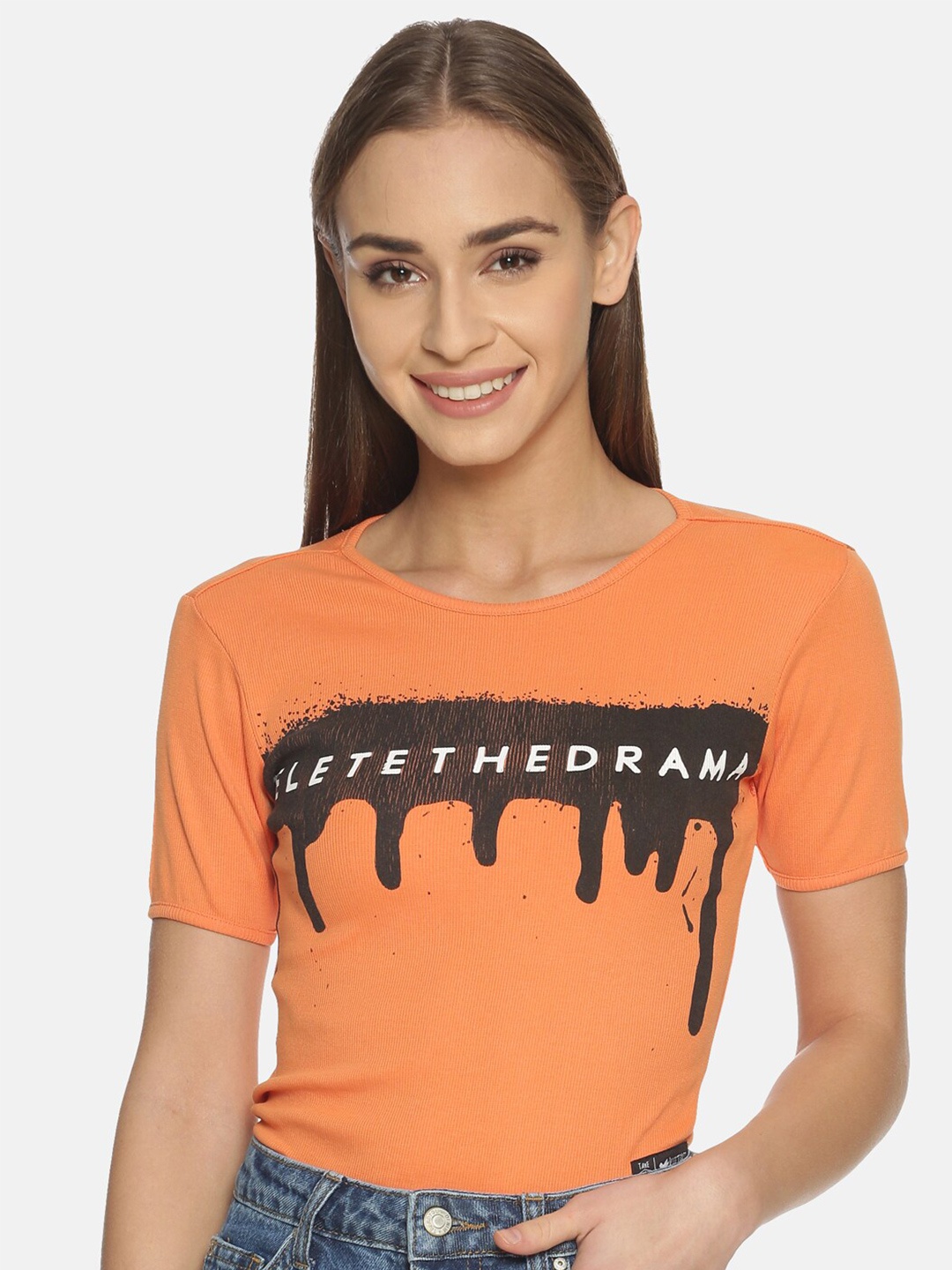 

KULTPRIT Typography Printed Pure Cotton T-Shirt, Orange