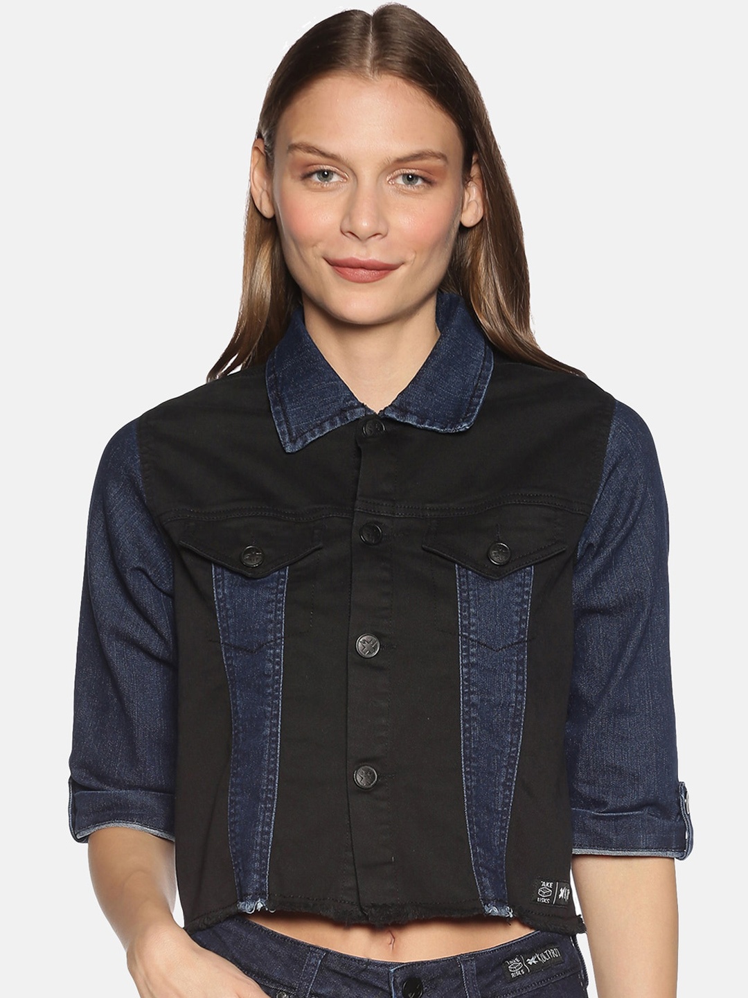 

KULTPRIT Washed Lightweight Crop Denim Jacket, Blue