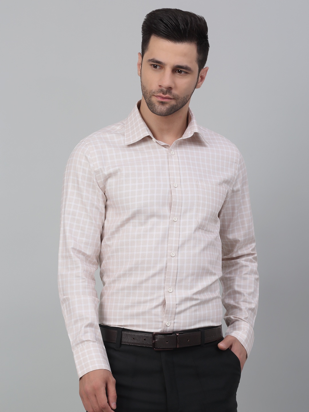 

LOUIS STITCH Checked Cotton Formal Shirt, Cream