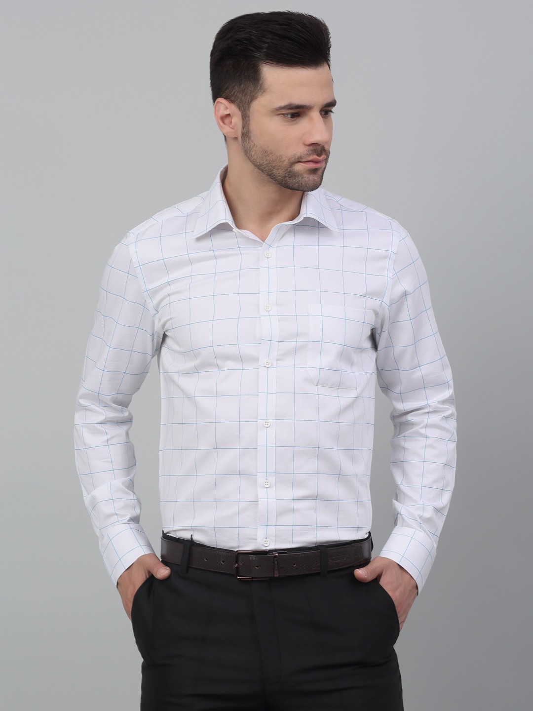 

LOUIS STITCH Windowpane Checked Opaque Cotton Formal Shirt, White