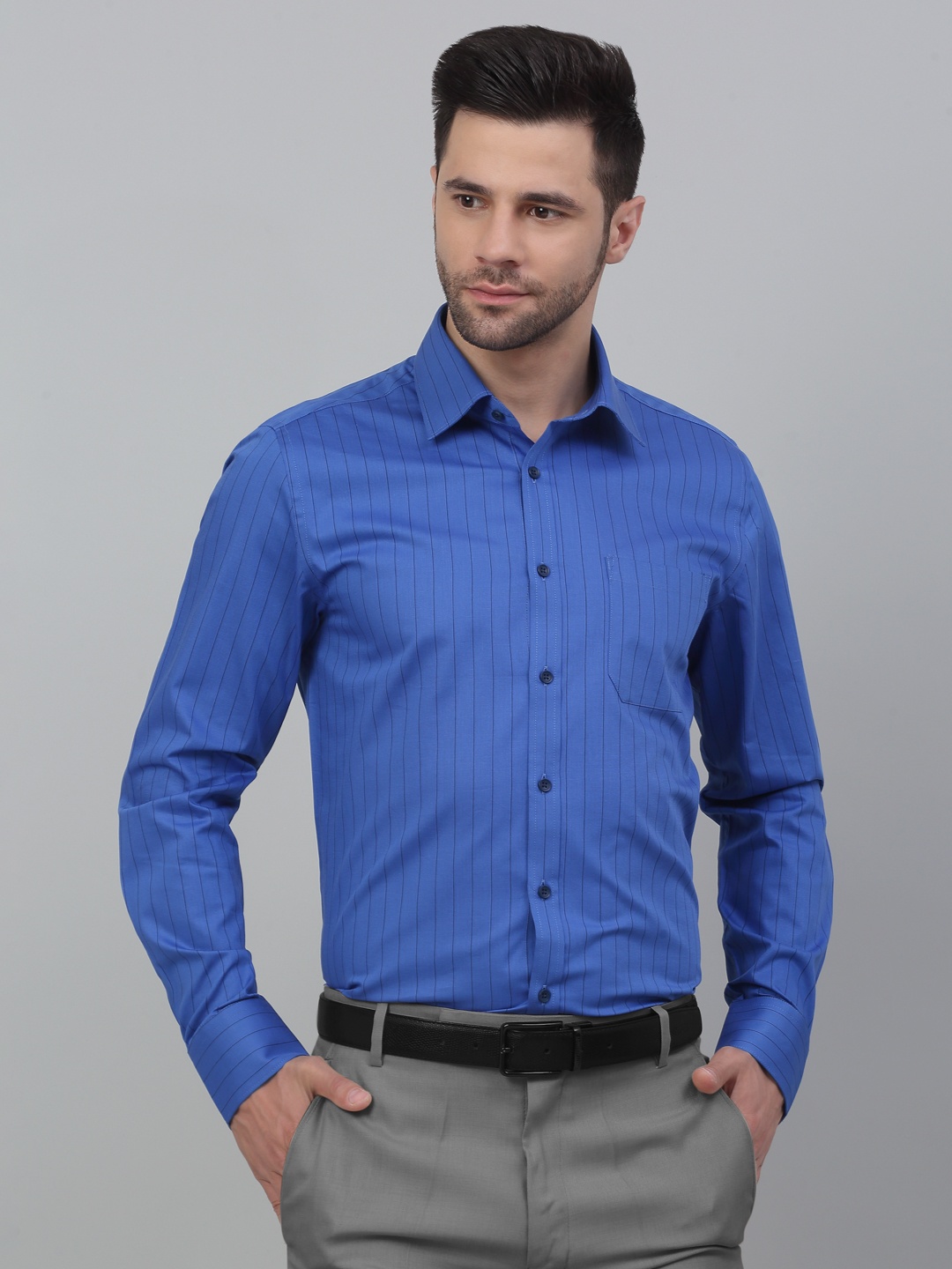 

LOUIS STITCH Striped Opaque Cotton Formal Shirt, Blue