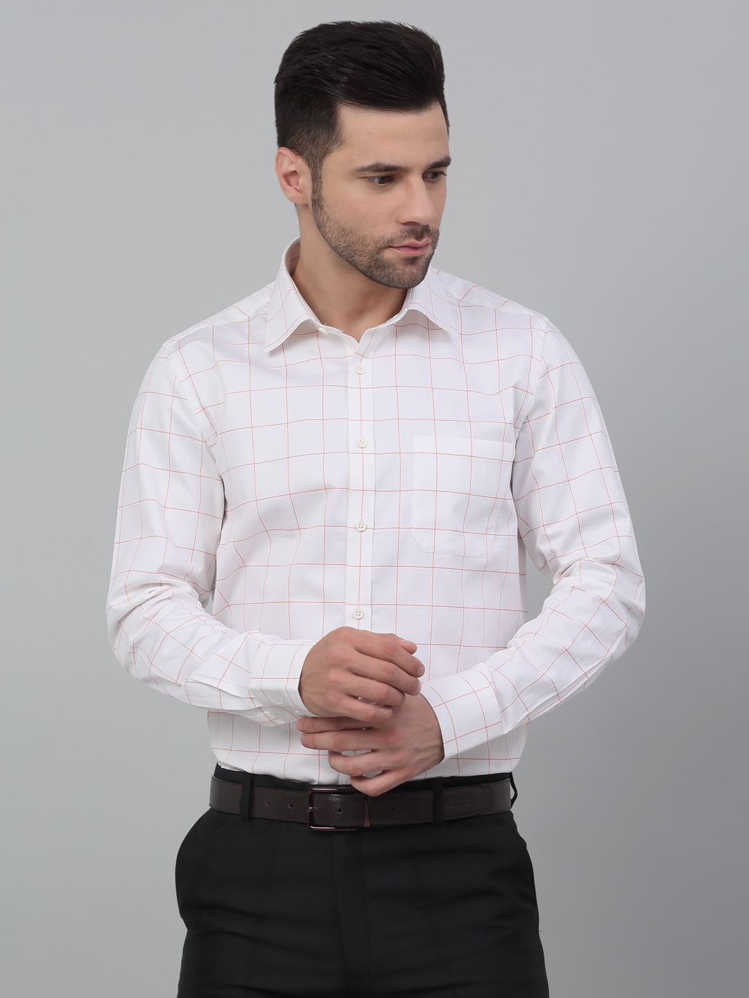 LOUIS STITCH Windowpane Checked Cotton Formal Shirt, White
