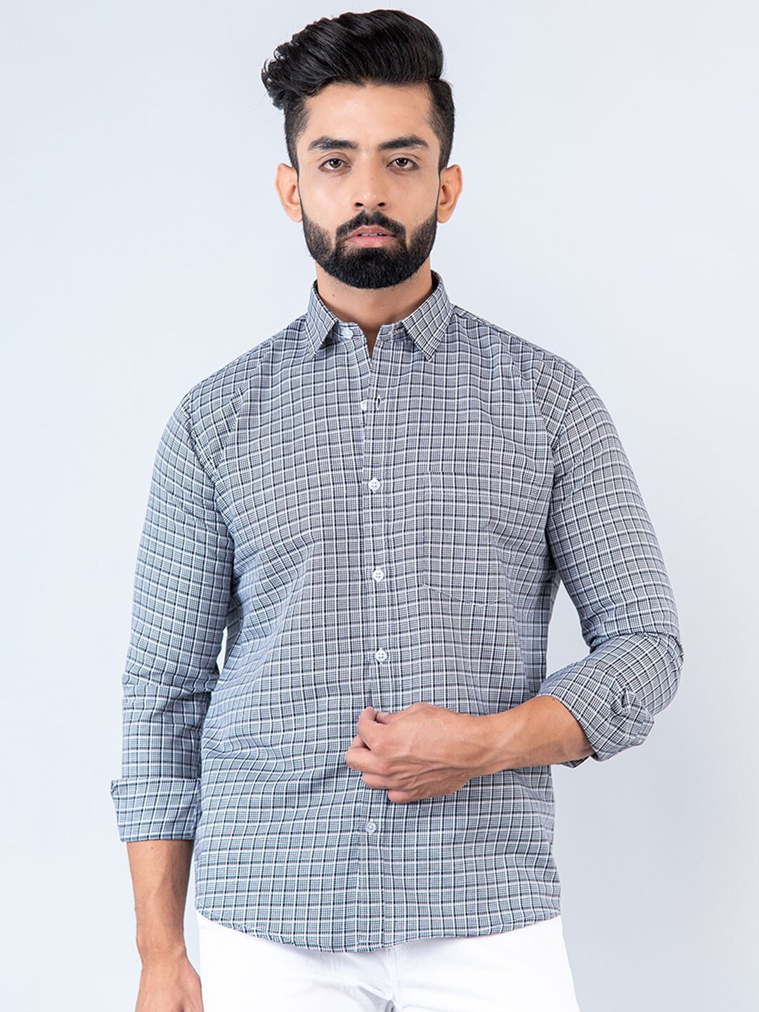 

Tistabene New Opaque Checked Cotton Casual Shirt, Grey