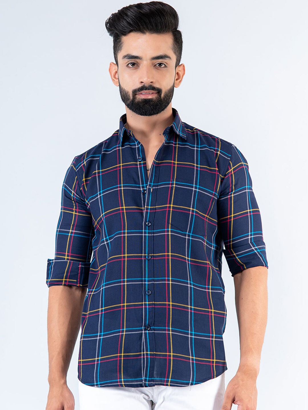 

Tistabene New Opaque Checked Cotton Casual Shirt, Navy blue
