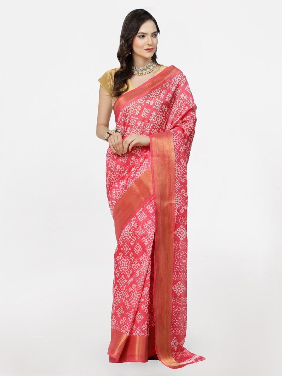 

KALINI Ethnic Motifs Zari Pure Cotton Saree, Red
