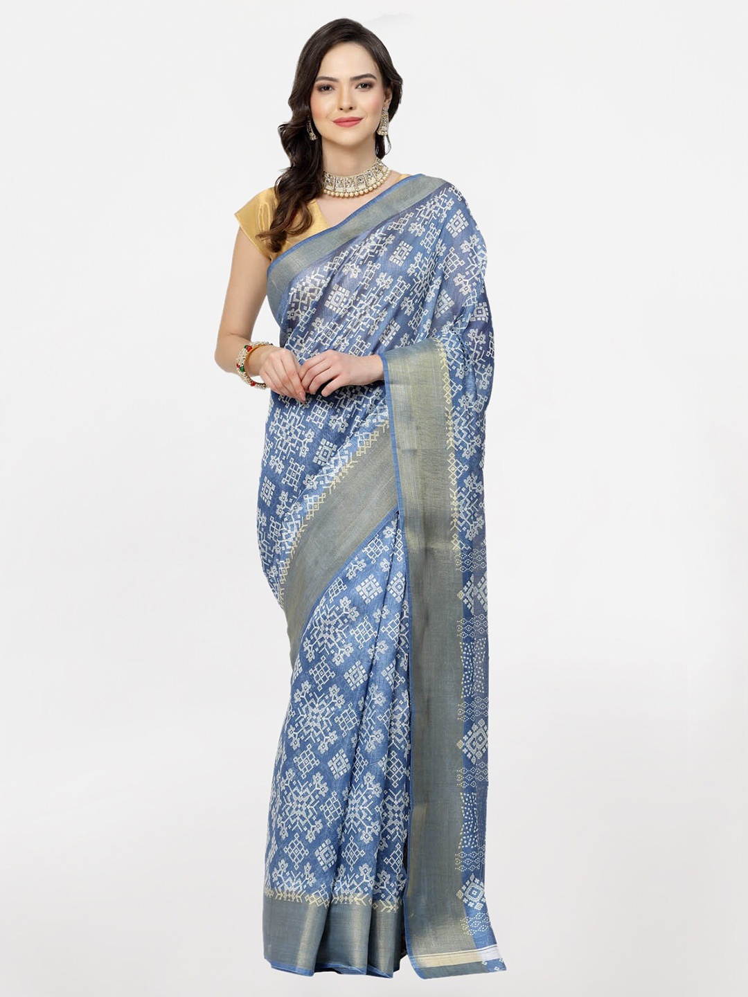 

KALINI Printed Zari Pure Cotton Saree, Purple