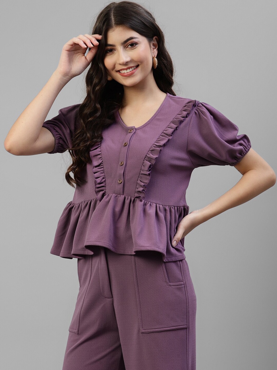 

DEEBACO Ruffle Detail Peplum Top & Trouser, Lavender