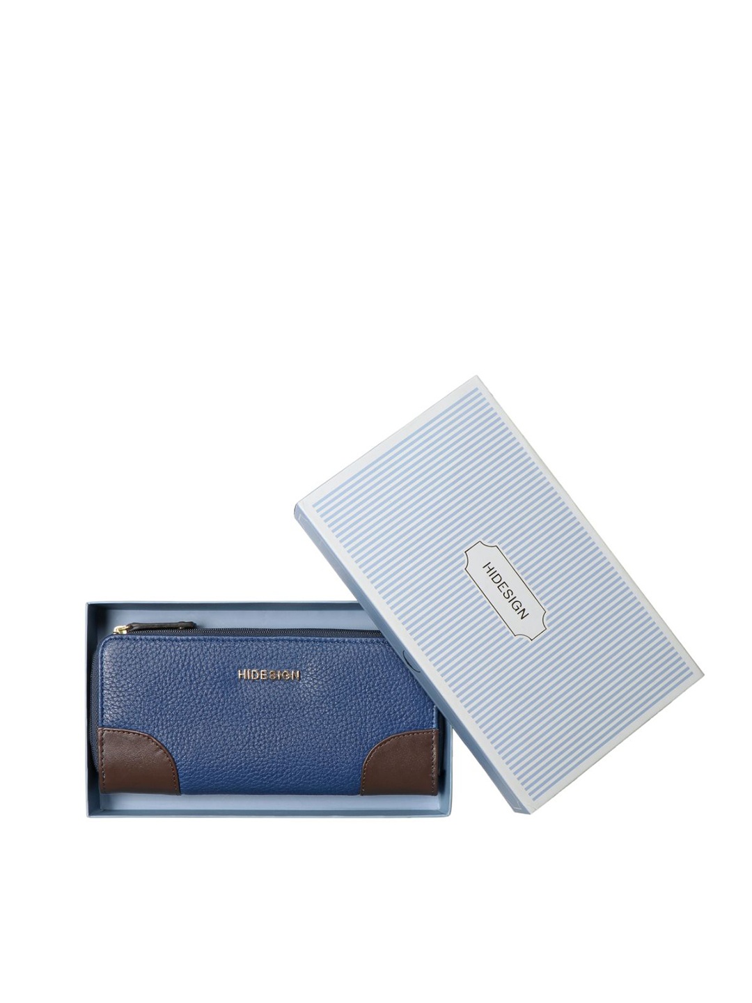 

Hidesign Women Textured Leather Zip Around Wallet, Blue