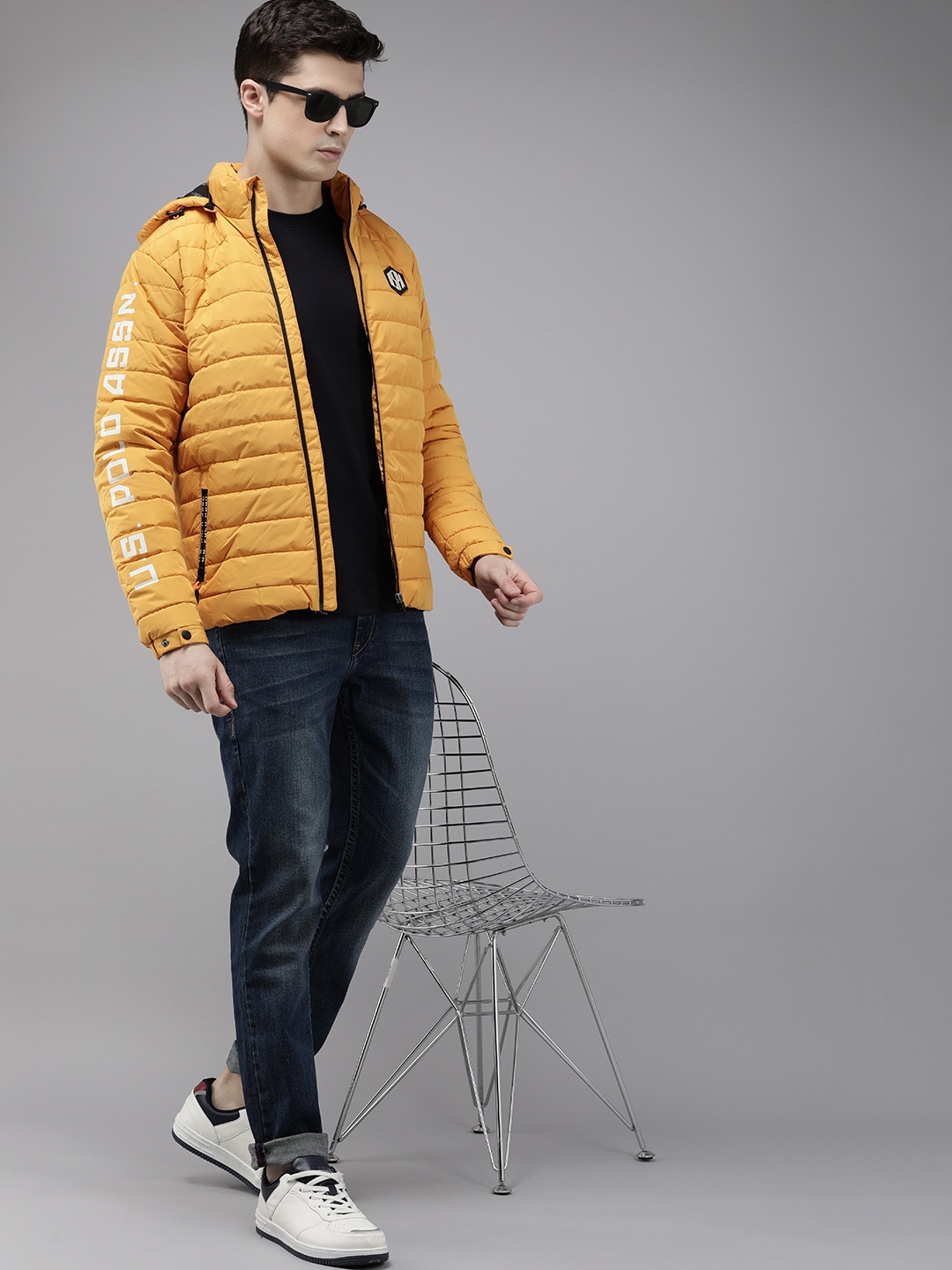 

U S Polo Assn Denim Co Brand Logo Printed Hooded Puffer Jacket, Mustard