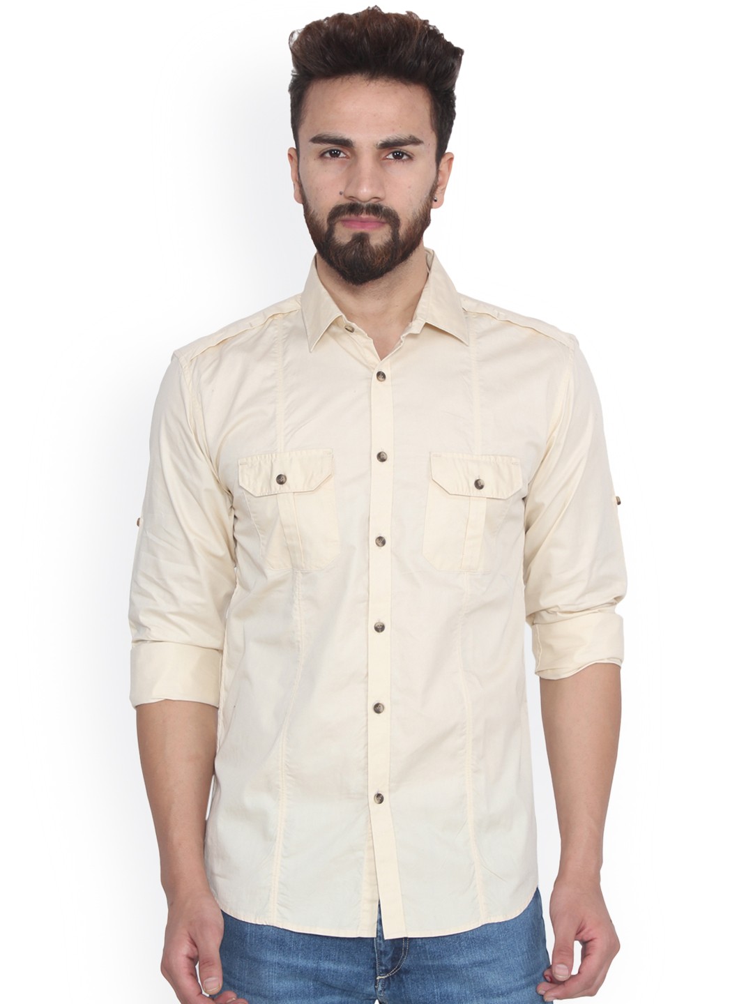 

Hangup Men Cream-Coloured Regular Fit Solid Casual Shirt