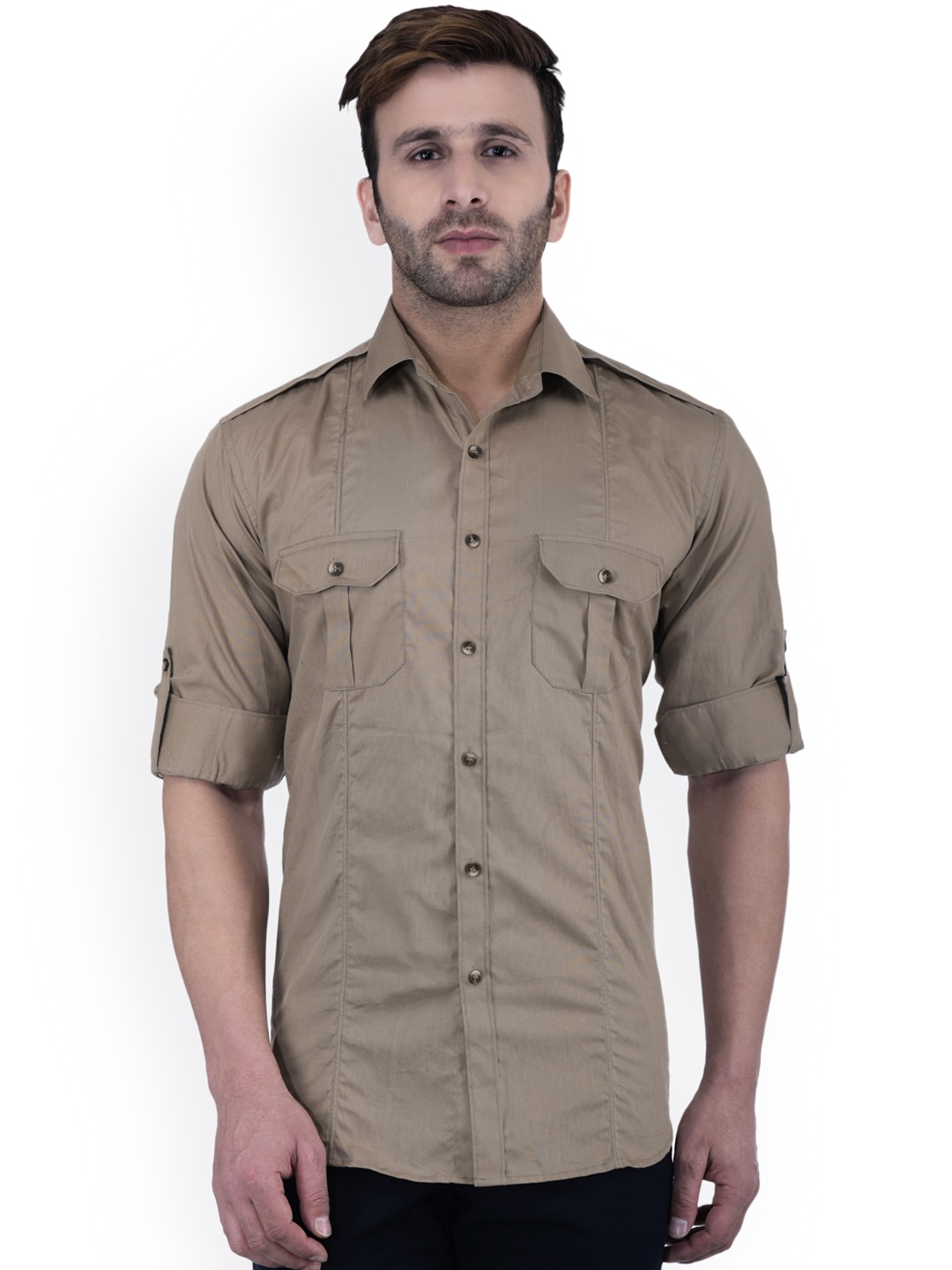 

Hangup Men Khaki Regular Fit Solid Casual Shirt