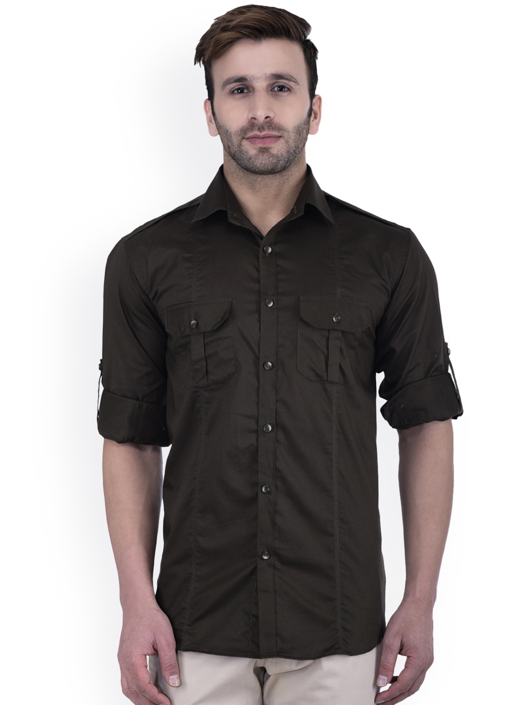 

Hangup Men Green Regular Fit Solid Casual Shirt