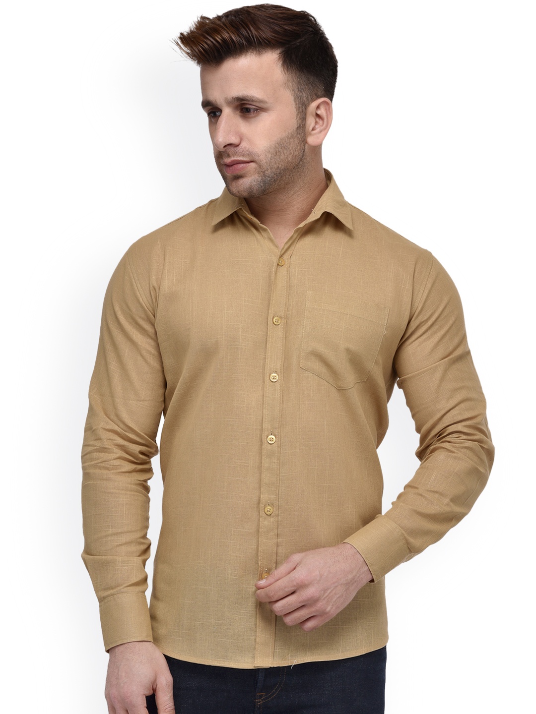 

Hangup Men Khaki Regular Fit Solid Casual Shirt