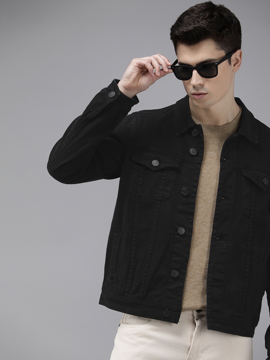 

U S Polo Assn Denim Co Solid Spread-Collar Denim Jacket, Black