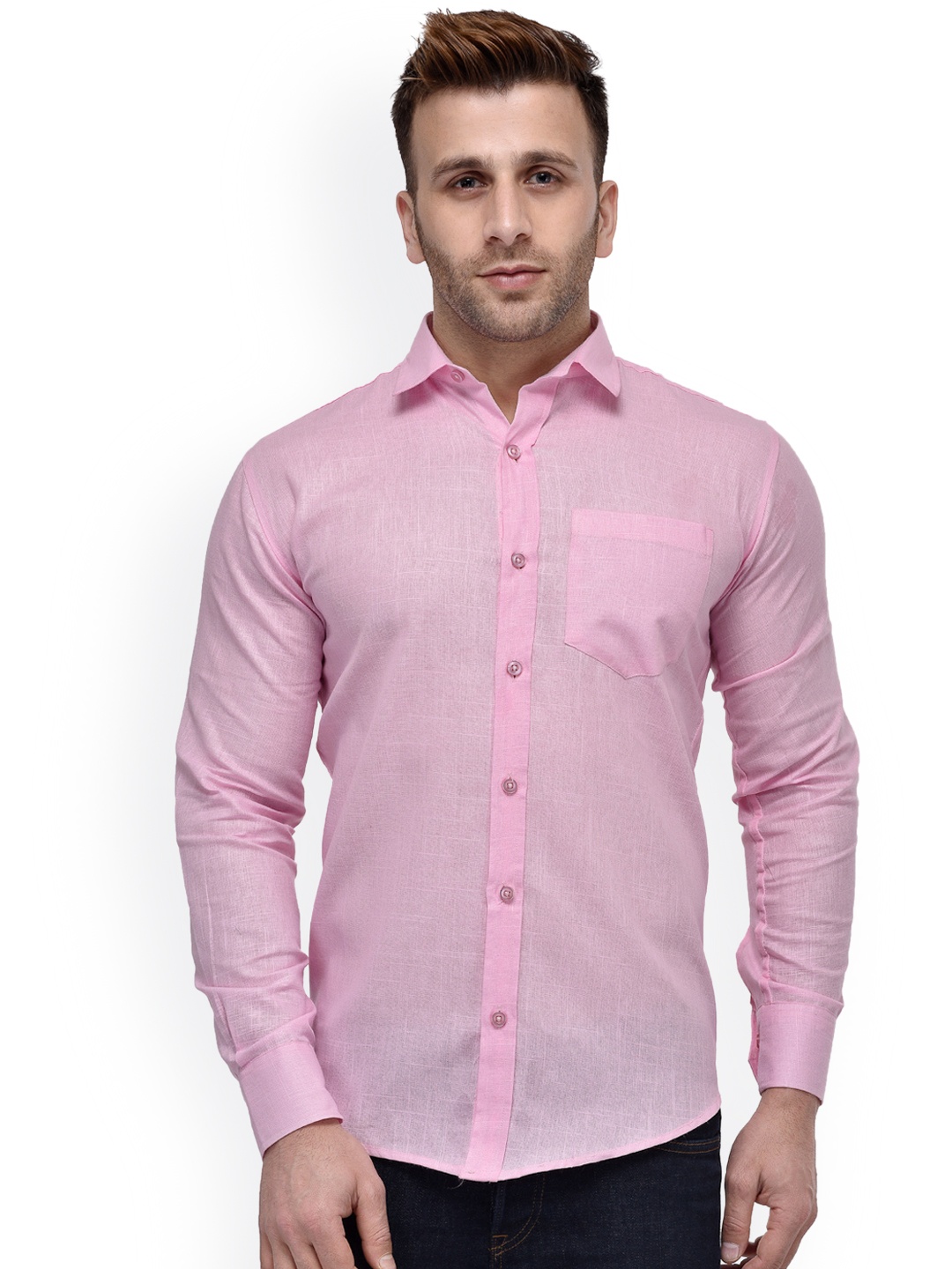 Hangup Men Pink Regular Fit Solid Casual Shirt