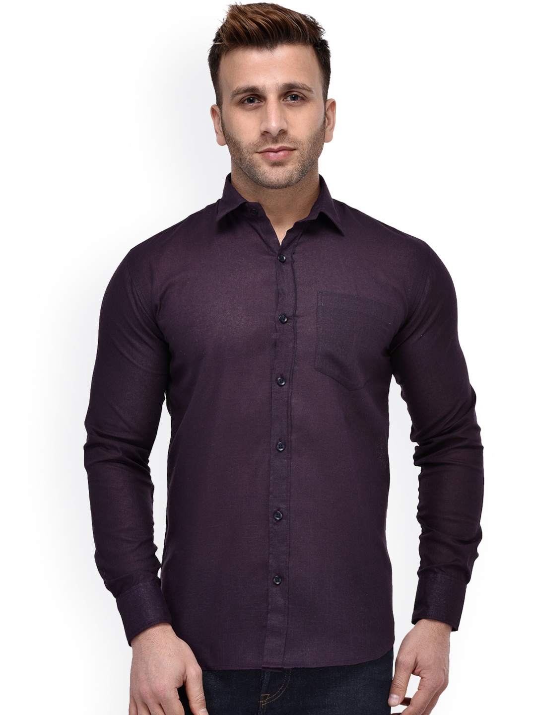 Hangup Men Purple Regular Fit Solid Casual Shirt